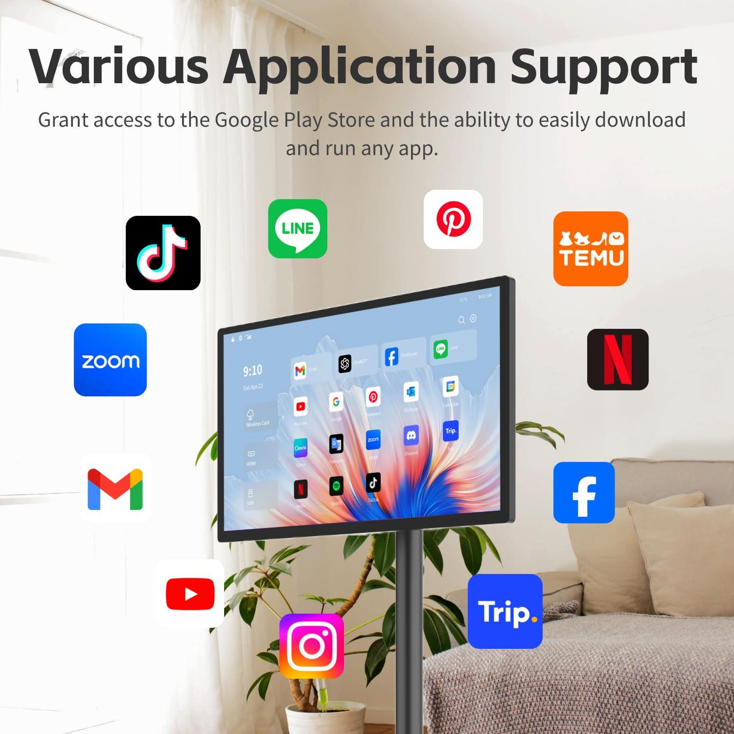 BFSign 32 Inch Portable TV on Wheels, 8G RAM +128GB, 8-core Qualcomm CPU Rolling TV with 19201080 Touch Screen, 4K Camera, Built-in 9000mAh Battery, Android 13 OS,Full Swivel Rotation