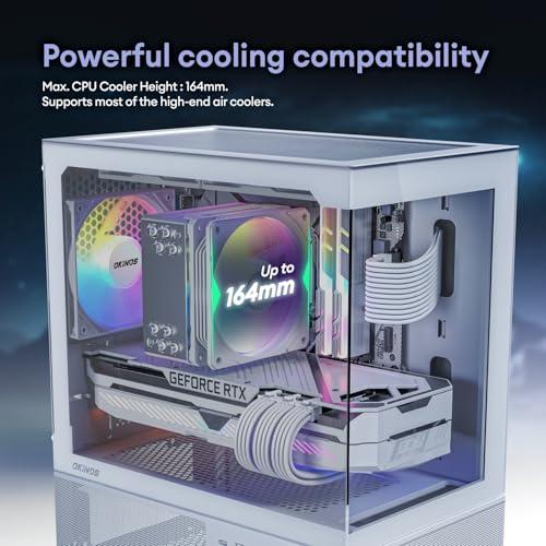 Okinos Okinos Aqua 3, Micro ATX Case, MATX PC Case with 3 X 120mm 3-Pin ARGB Fan Pre-Installed, Panoramic View Tempered Glass Front & Side Panel, with Type C Port, White