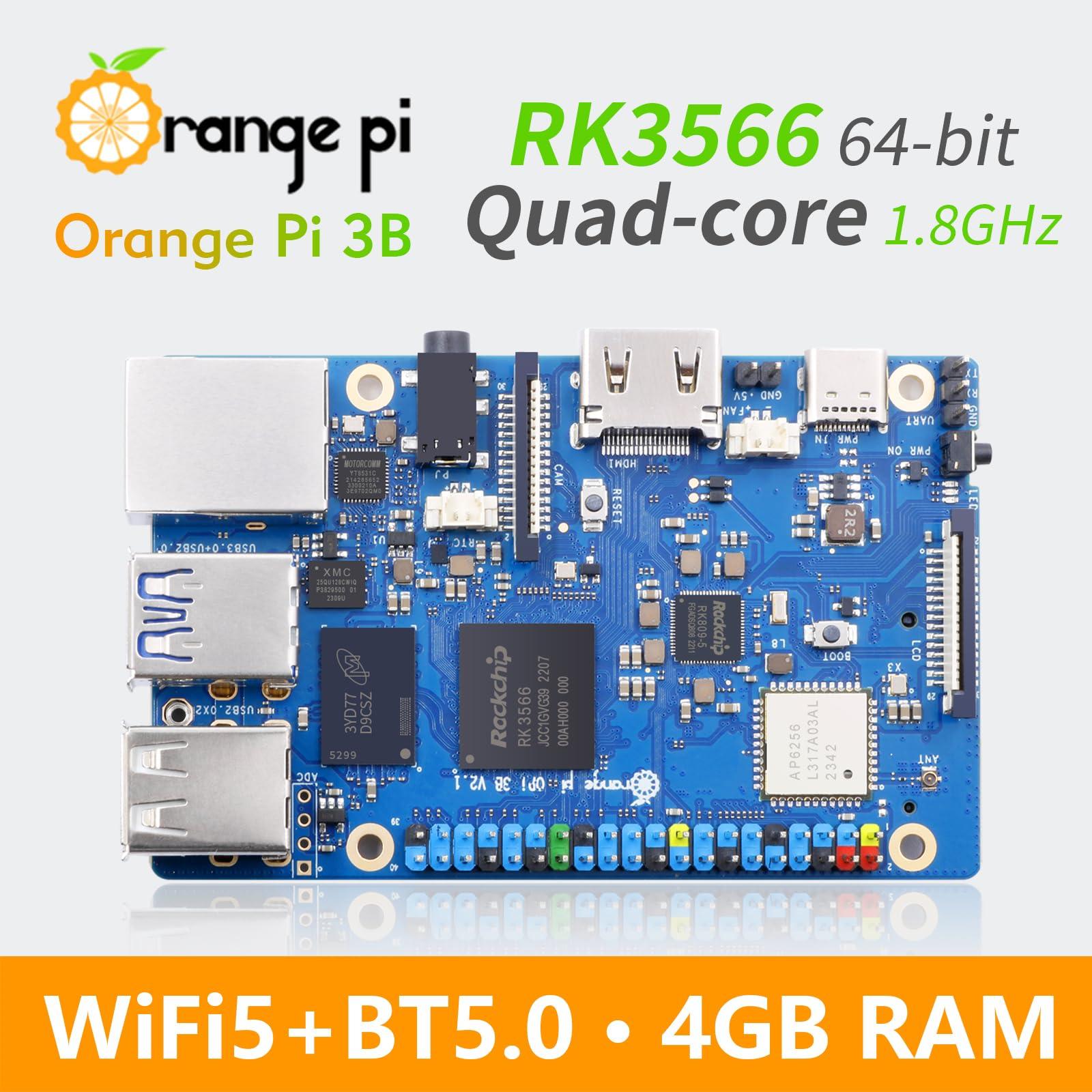 Orange Pi Orange Pi 3B 2GB LPDDR4/4X Rockchip RK3566 Quad-Core 64-Bit Single Board Computer with eMMC Socket, Support WiFi 5 and Bluetooth, Development Board Run Android/Ubuntu/Debian (Pi 3B 4GB+Power Supply)