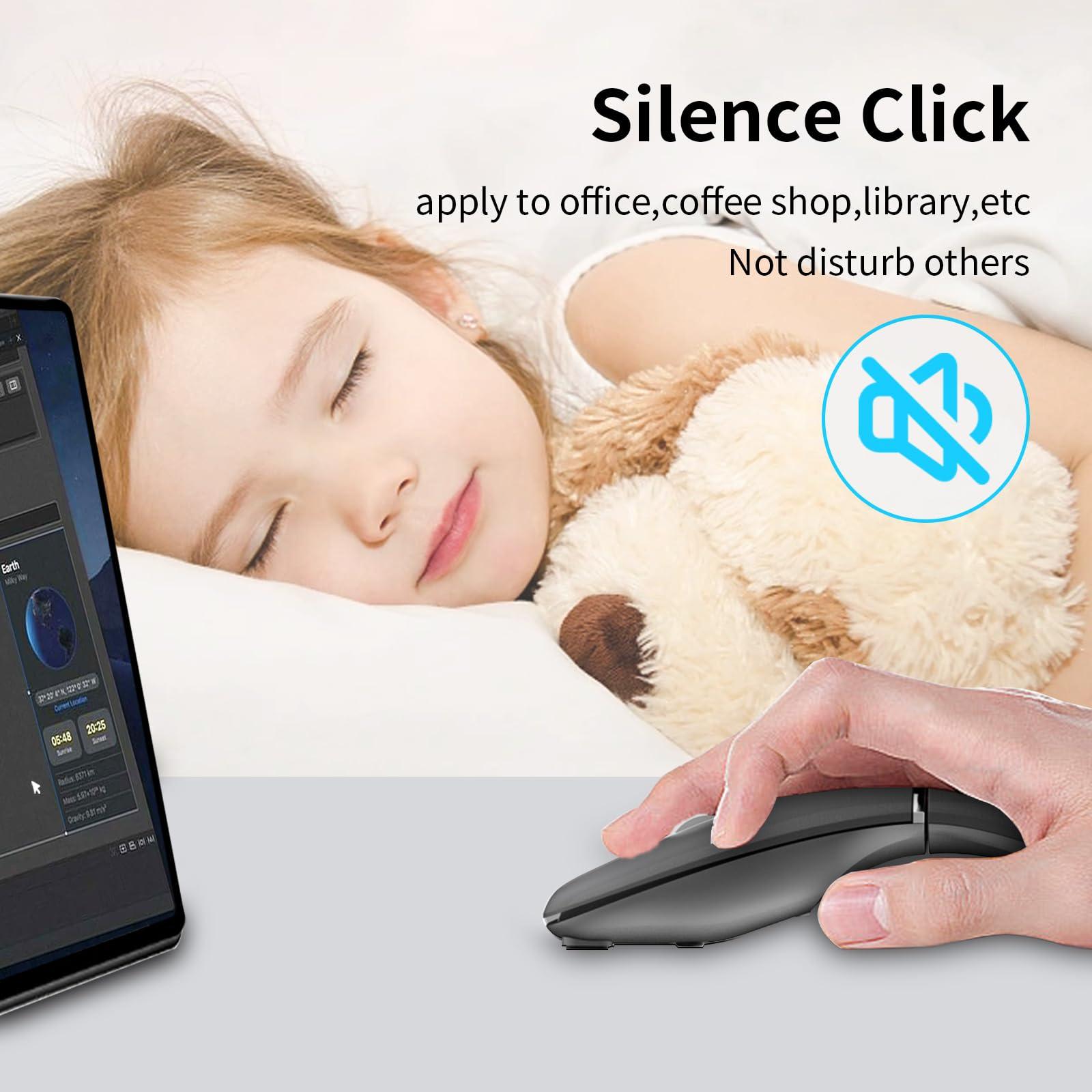 WUDEMWWFE Bluetooth Arc Mouse Wireless Silent Travel Mouse Rechargeable with BT & 2.4G Dual Mode, Slim Rotatable Portable Mobile Mouse, USB Optical Computer Mice for PC Laptop Macbook iPad iPhone Tablet - Black