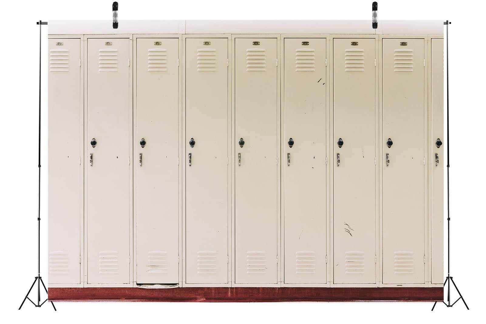 BELECO BELECO 8x6ft Fabric Old White School Locker Backdrop High School Gym Locker Room Stadium Metal Locker Safety Depository Security Storage Cabinet Photography Background Students Photo Studio Props