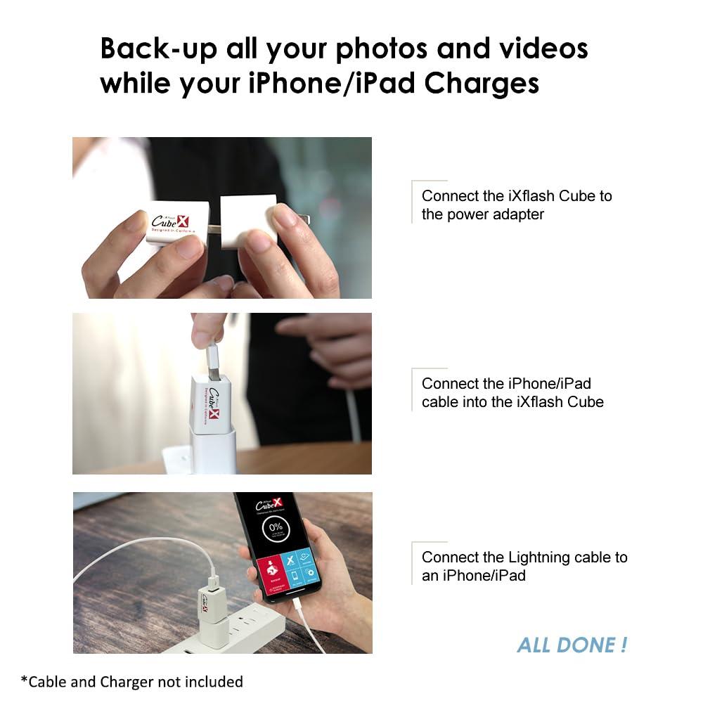 Piodata PioData iXflash Cube 128GB Photo Storage Device Apple MFi Certified USB Type A for iPhone & iPad, Auto Backup Photos & Videos