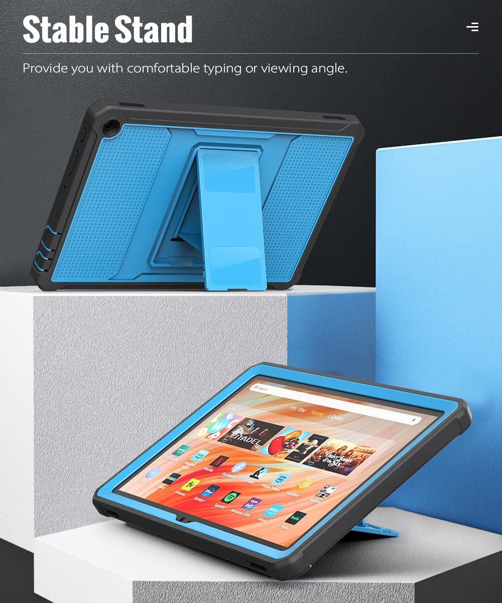 MoKo MoKo Case Fits All-New Amazon Kindle Fire HD 10 Tablet(13th Gen, 2023 Release) 10.1\"-[Heavy Duty] Full Body Rugged Cover Stand Case for Fire Tablet 10 2023 with Built-in Screen Protector, Gray/Blue