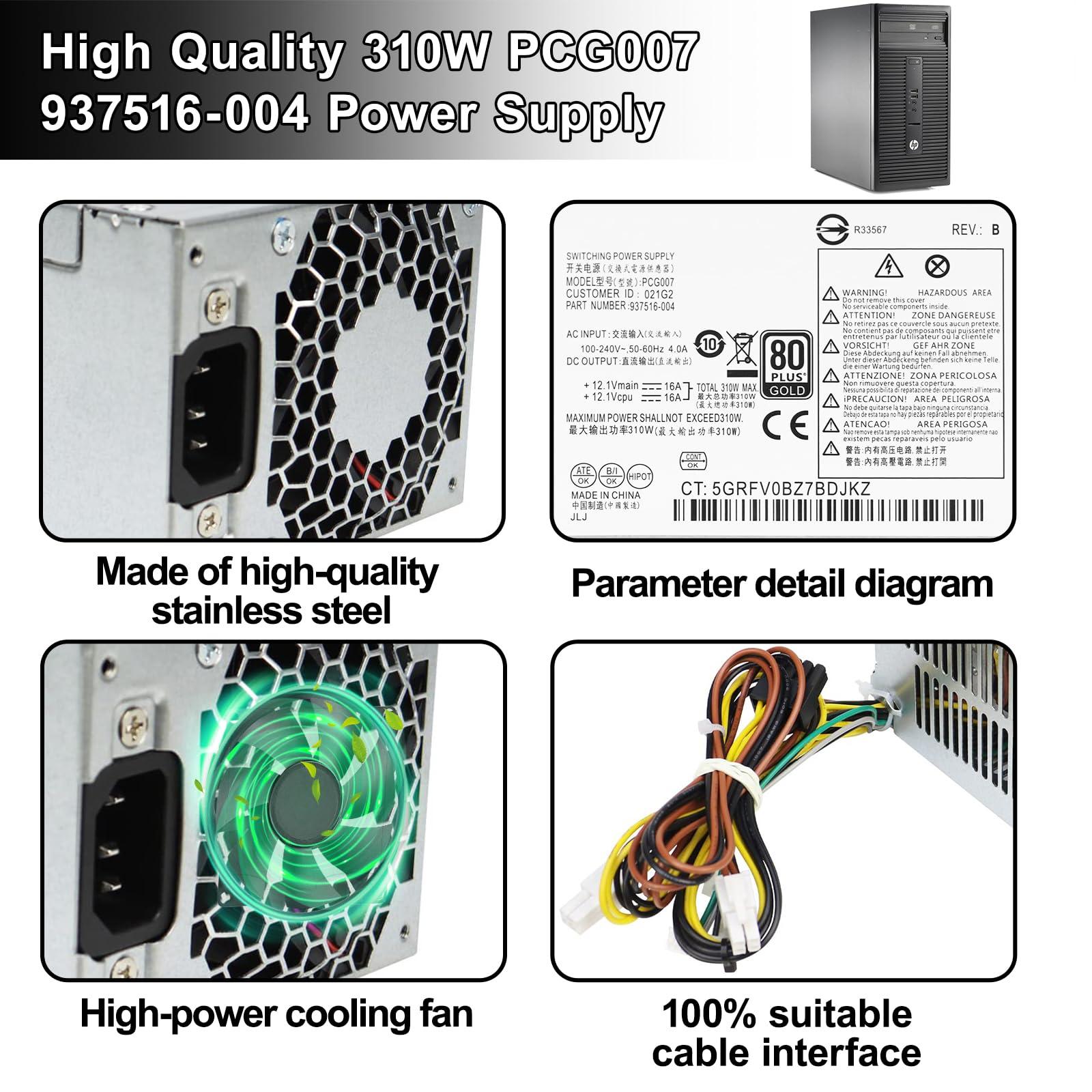 LXun LXun Upgraded PCG007 937516-004 310W Power Supply Compatible with HP ProDesk 280 288 480 G3 MT, Compatible with HP 400G4 282G3 SFF 901772-004 DPS-310AB-1A PSU Power Supply
