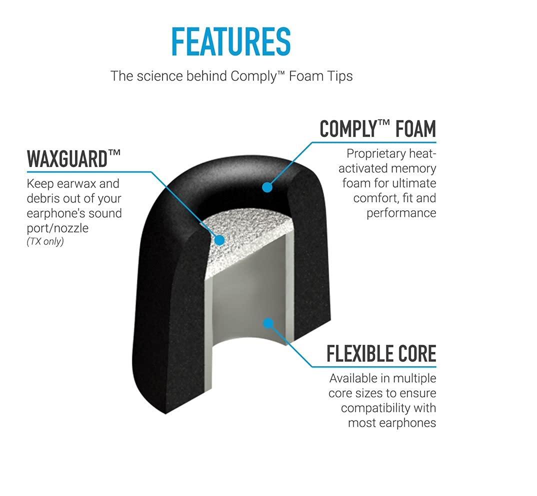 COMPLY Comply Foam 200 Series Replacement Ear Tips for Bang and Olufsen, Sennheiser, Axil, MEE Audio, KZ, Bose & More | Ultimate Comfort | Unshakeable Fit| TechDefender | Large, 3 Pairs