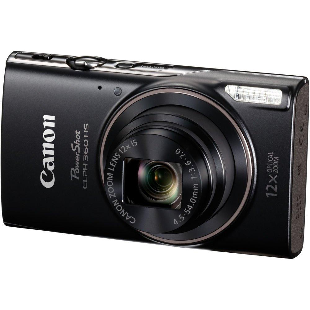 Canon Canon PowerShot ELPH 360 HS Digital Camera (Black) (1075C001) + 2 x 64GB Memory Card + 2 x NB11L Battery + Case + Card Reader + Corel Photo Software + HDMI Cable + Flex Tripod + More (Renewed)