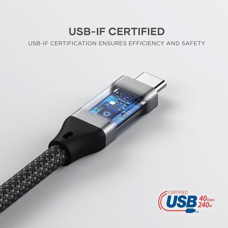 Satechi Satechi USB C to USB C 4.0 Pro Cable, USB-IF Certified, 240W Power Delivery, 8K Resolution @ 60Hz, 4K @ 120Hz Single/Dual Display, 40Gbps Data Transfer, Downward Compatible to 2.0 USBC (4 ft/1.2m)