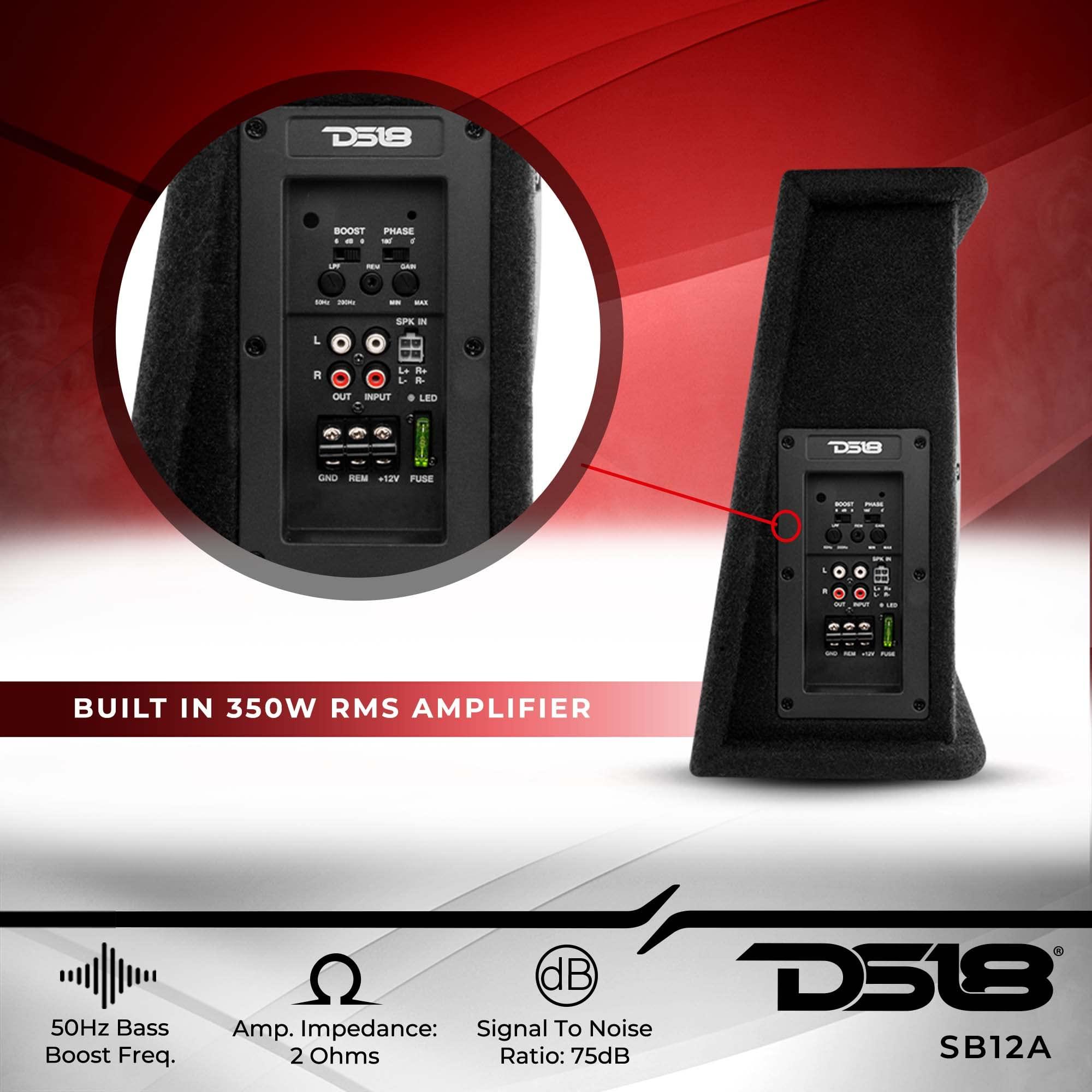 DS18 DS18 SB12A 12 Inches Shallow Subwoofer Enclosure with Built in Amplifier Car Audio All in One Amplifier and Subwoofer Bass Package 700 Watts Power Great Stealth Car Subwoofer in Box with Amp