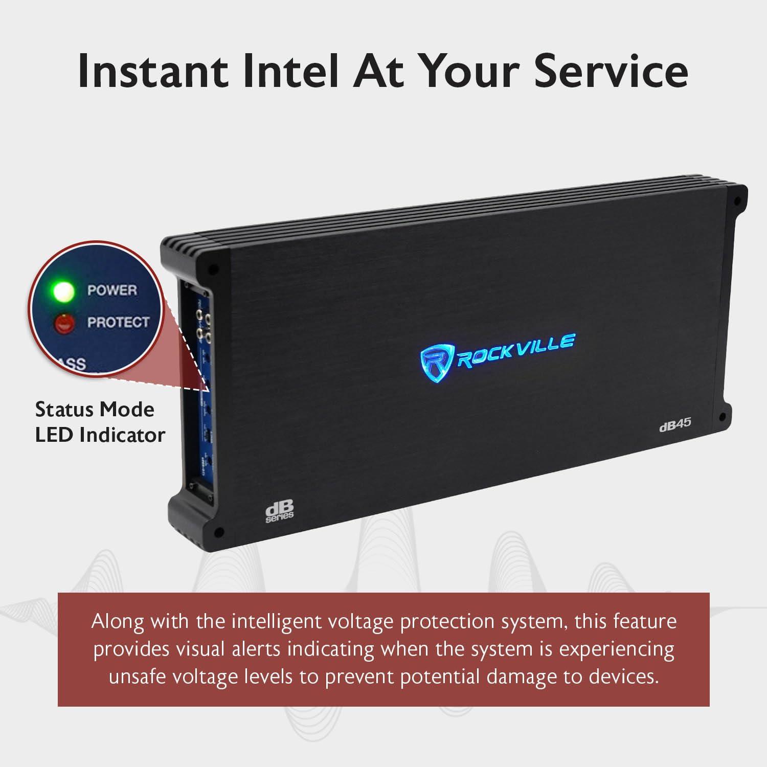 Rockville Rockville dB45 3200W 4-Channel 2-Ohm Car Amplifier, High-Speed MOSFET, Adjustable Crossover, LED, Remote Sub Control, Perfect for Car Audio and Subs