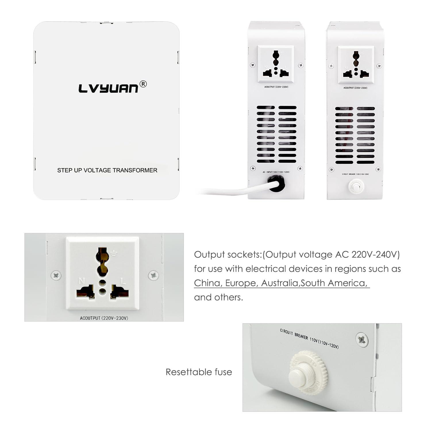 LVYUAN LVYUAN 1000W 110/120V to 220/240V Voltage Converter Step Up Transformer Electrical Converter with Circuit Breaker Protection for Euro China Korea Appliances[3 Year Warranty]