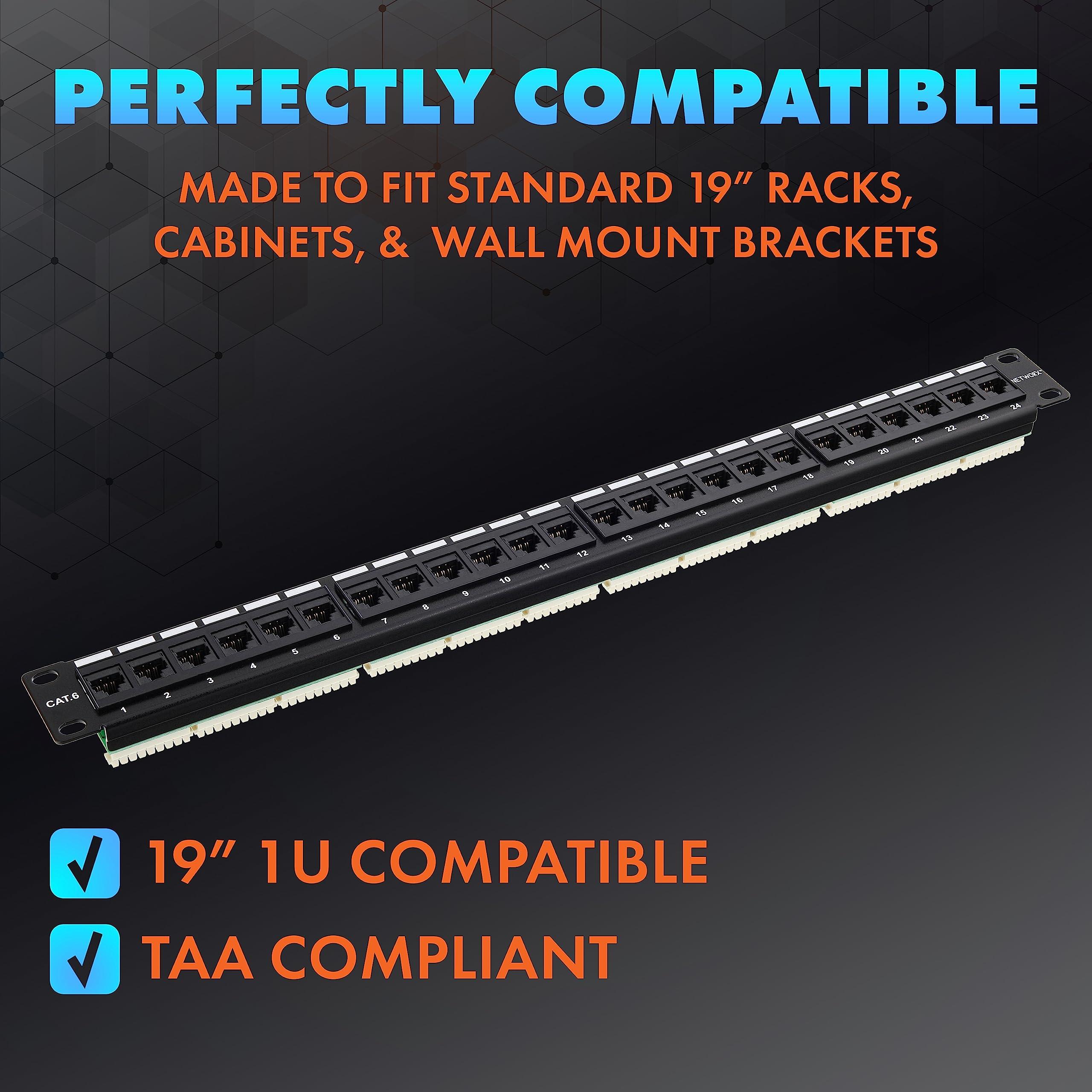Networx Networx Rackmount 1U 24 Port Network Patch Panel (19-inch Cat6 Patch Panel / RJ45 Patch Panel) for Gigabit Network Switch, 10-Gigabit CAT 6 Compatible
