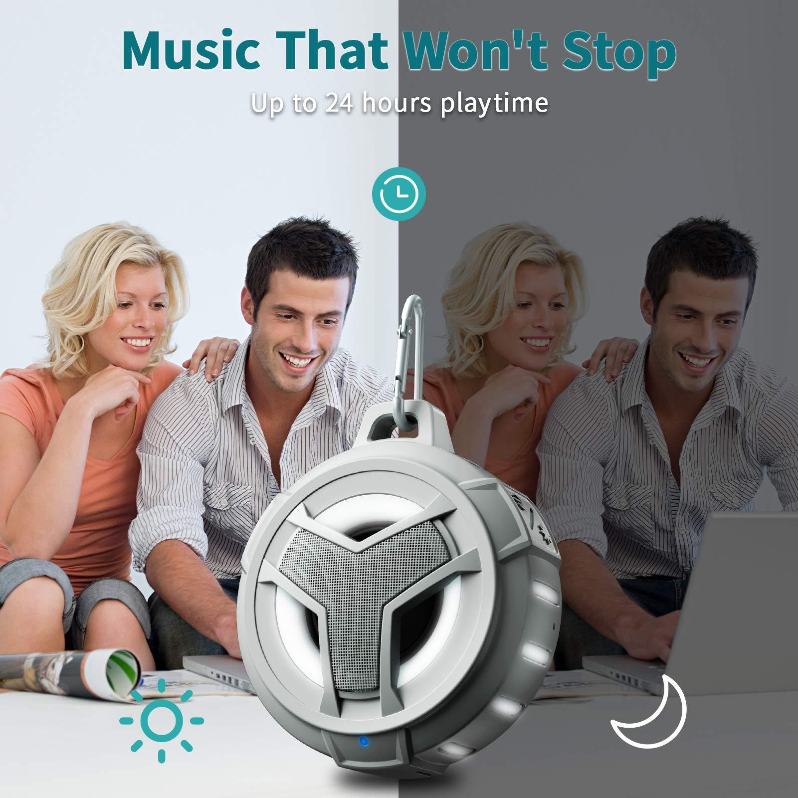 EBODA EBODA Shower Bluetooth Speaker, IPX7 Waterproof Portable Floating Speaker with Loud HD Sound, True Wireless Stereo LED Light, 24H Play for Pool Beach, Gifts Men, Women - Gray