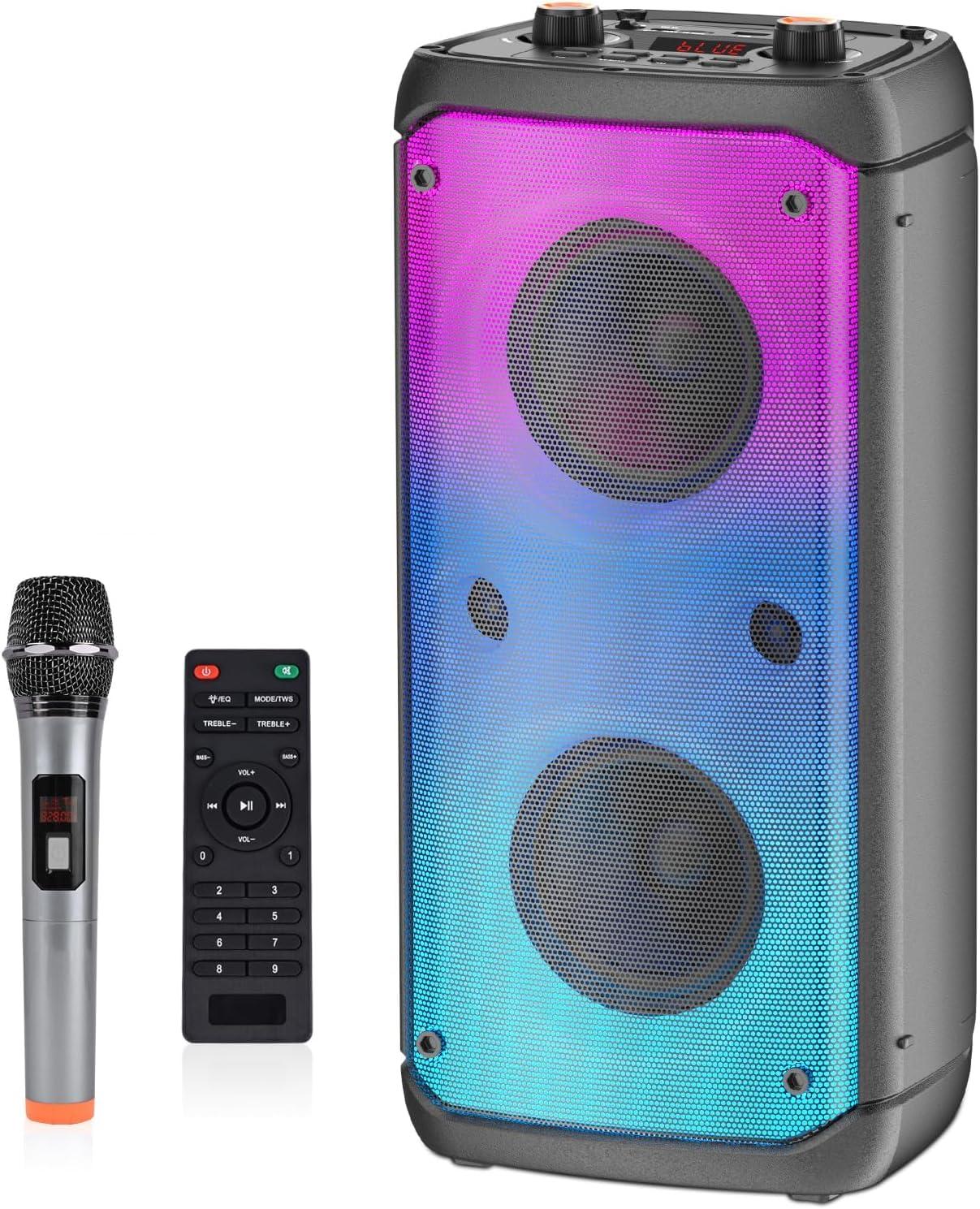 TAMPROAD TAMPROAD Bluetooth Speaker, 80W Peak Wireless TWS Portable Outdoor Party Speakers with Subwoofer, Deep Bass, LED Colorful Lights, Loud Stereo Sound Boombox with Radio for Home, Camping, Travel