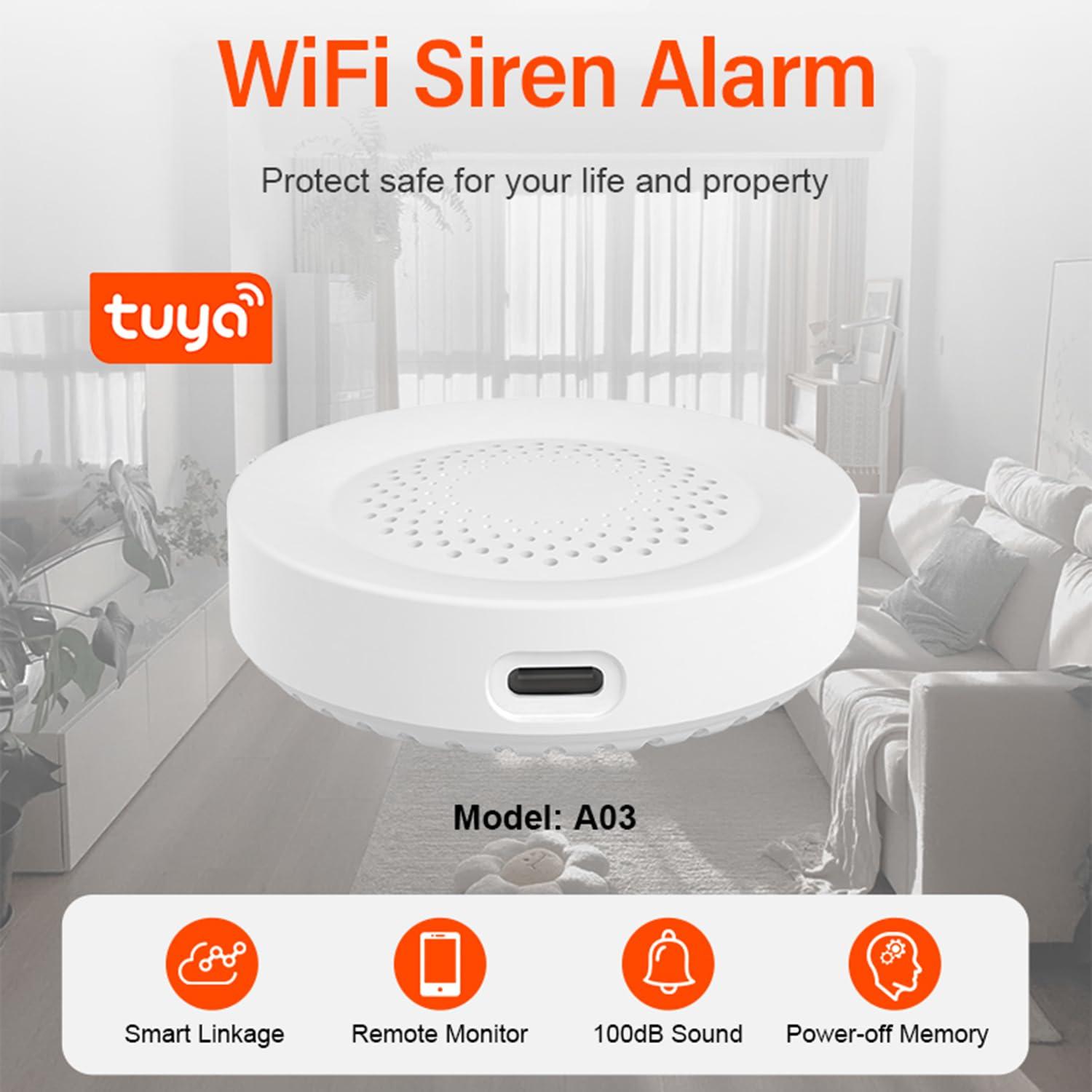 SENCKIT WiFi Smart Siren Alarm: Home Security Alarm with 100db Sounder, App Control, Smart Alarm Siren for Home Safety System & Smart Home Automation, Wireless Burglar Alarm, Compatible with Alexa
