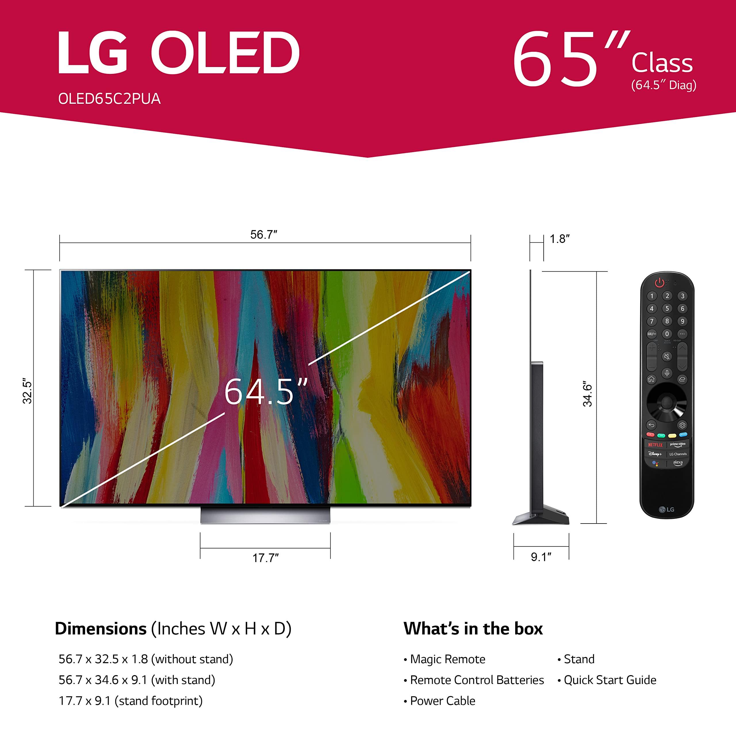 LG LG C2 Series 65-Inch Class OLED evo Smart TV OLED65C2PUA, 2022 - AI-Powered 4K TV, Alexa Built-in, Dark Silver