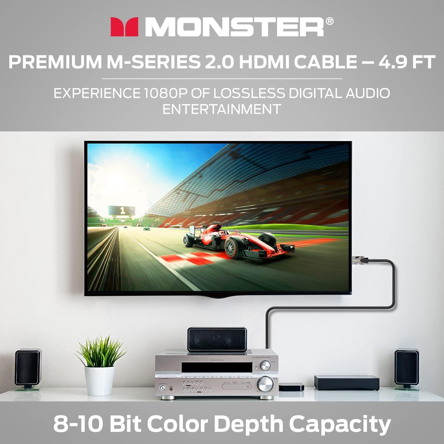 Monster Monster M-Series Certified Premium HDMI Cable 2.0, Features 4K Ultra HD at 60Hz Refresh Rate, Duraflex Jacket, and Triple Layer Shielding, 22.5 Gbps - 4.9 ft