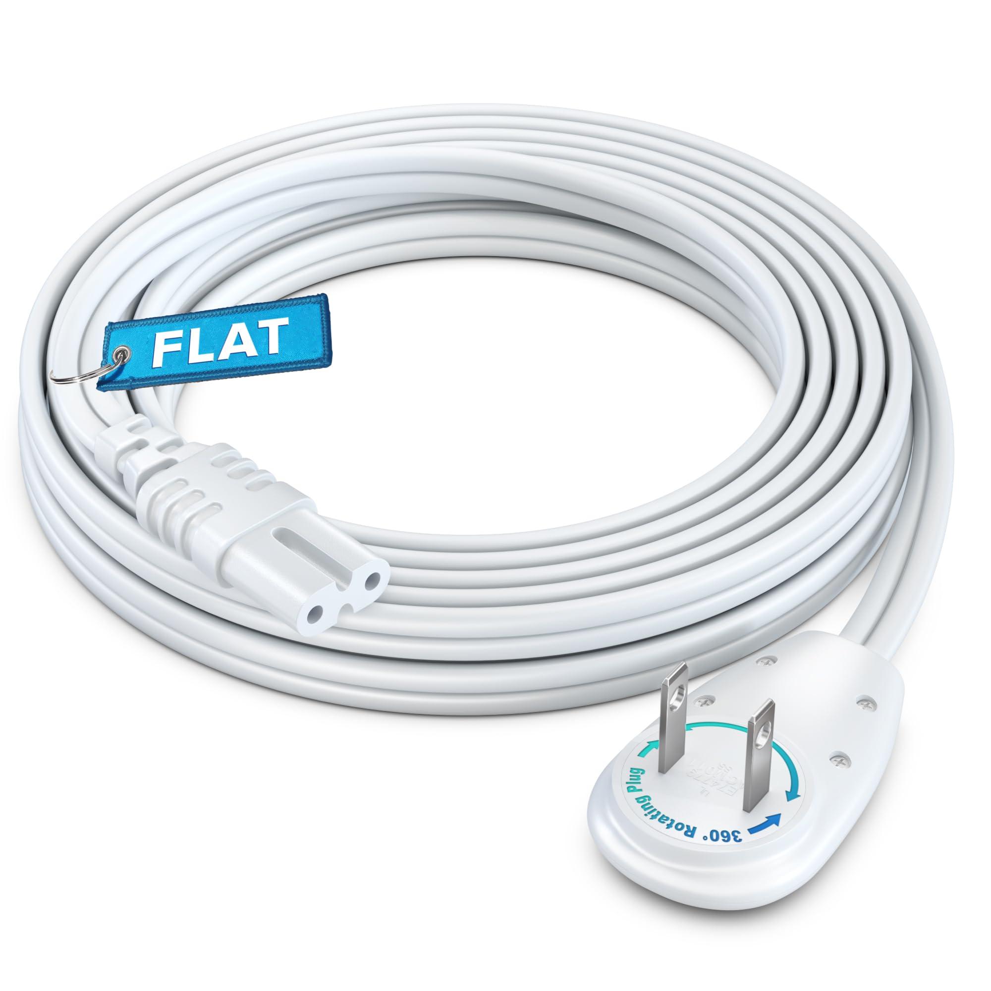 Maximm Maximm 2-Prong TV Power Cord 10ft, 360 Rotating Flat Plug, UL Listed, Non-Polarized, Compatible with Samsung, LG, Sony, TCL, Hisense, and More LED LCD Smart TVs, White
