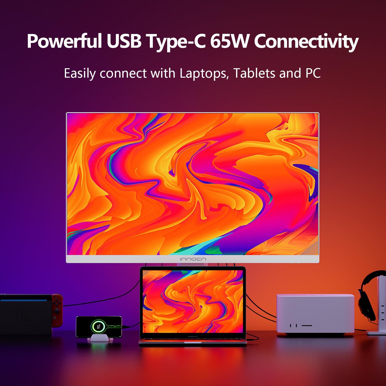 INNOCN INNOCN 27\" Mini LED 4K Monitor, HDR1000, 99% DCI-P3 99% sRGB, 1.07B Colors, IPS, USB-C, HDMI 2.1, DP, Speakers, Auto Brightness, Height Adjustable, Mountable, White