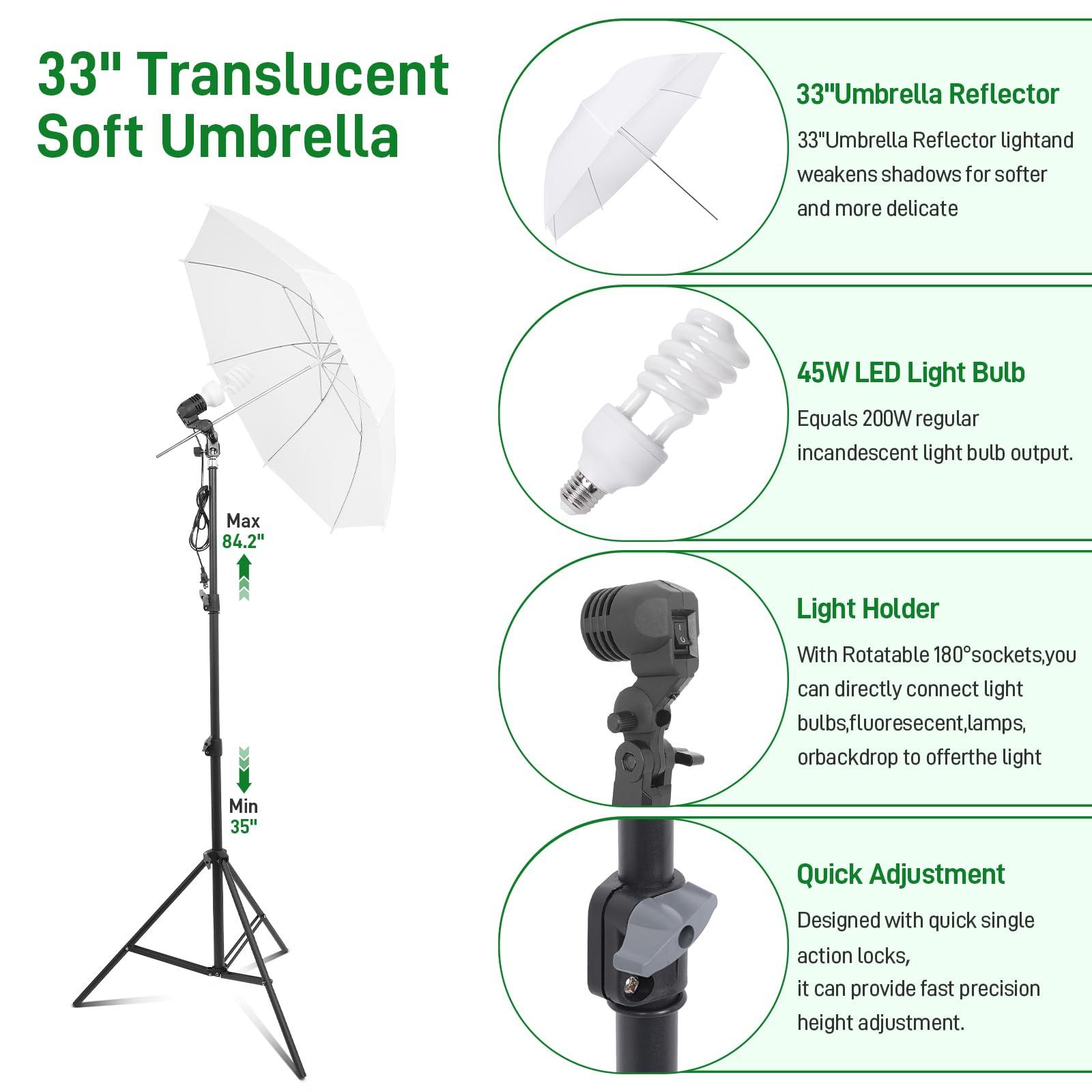 Zyernar Photography Lighting kit with Backdrops, 8.5x10ft Backdrop Stands, Zyernar LED Bulbs Umbrella Softbox Continuous Lighting, Photo Studio Equipment for Video Shoot