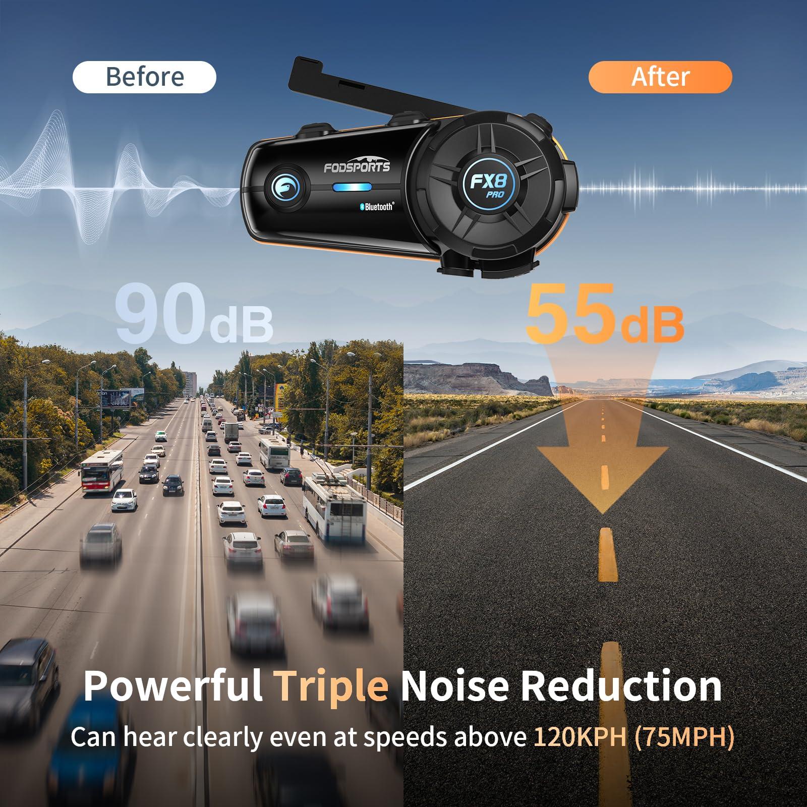 Fodsports Fodsports FX8 Pro Motorcycle Communication Systems with Customized HRSQS Speakers, Dual-Chip Audio Multitasking, One-Click Fast Pairing, Music Sharing, FM 10 Riders Group Intercom, 2 Pack