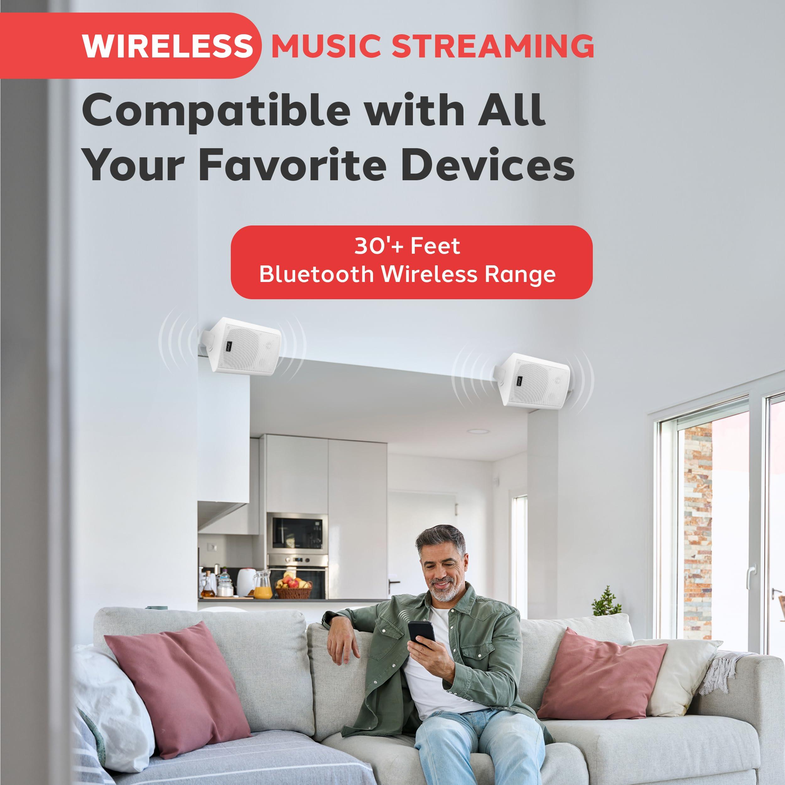 Pyle Pyle PDWR51BTWT 5.25 Inch 200 Watt Waterproof Stereo Speaker System for Indoor or Outdoor Theater Bluetooth Surround Sound System, White (2 Pack)