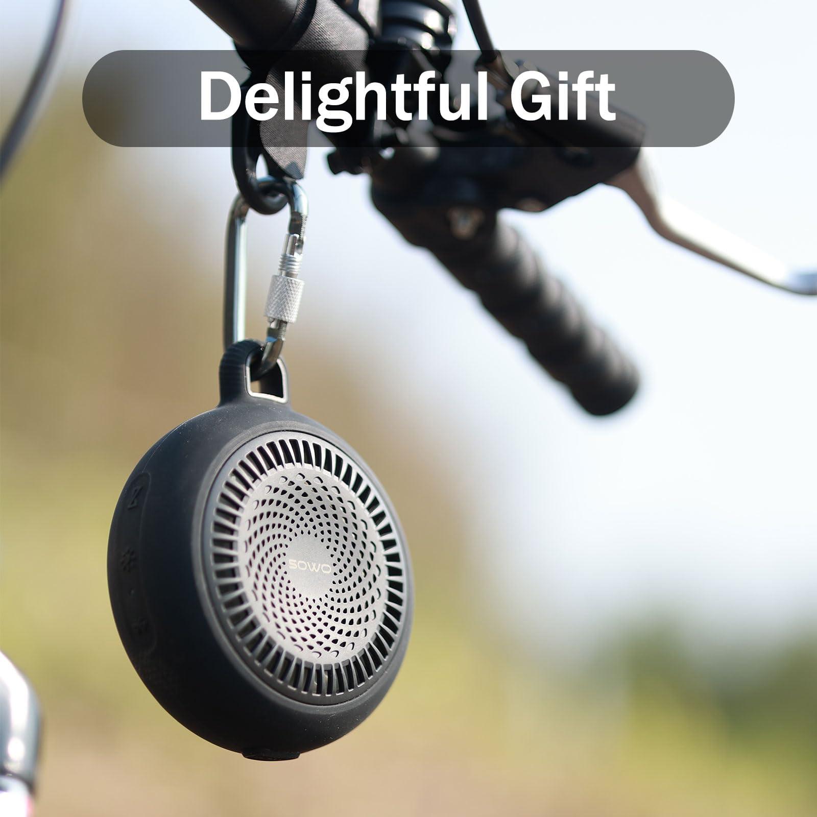 SOWO Bluetooth Shower Speaker Waterproof | Small Portable Bluetooth Speaker Wireless with Clip | Powerful Bass and Louder Volume | Colorful Lights and Lightweight | with TWS Pairing | Black