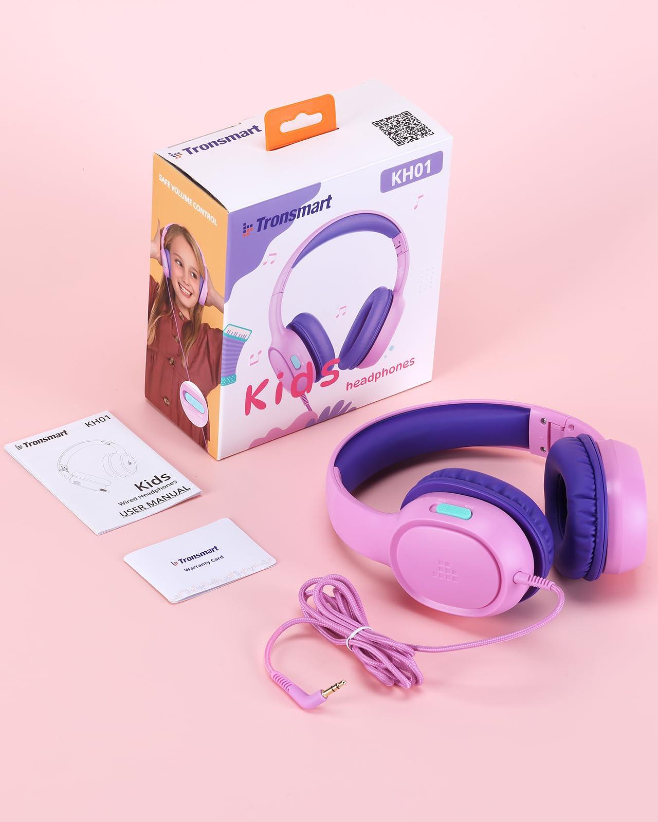 Tronsmart Tronsmart Kids Headphones KH01 Foldable Safety Volume 85/93dB Over-Ear Girls Boys Headphones for Kid HD Stereo 3.5mm Jack Wired Kids Headphones for Boys/Girls/School/Kindle/Travel/Tablets (Pink)
