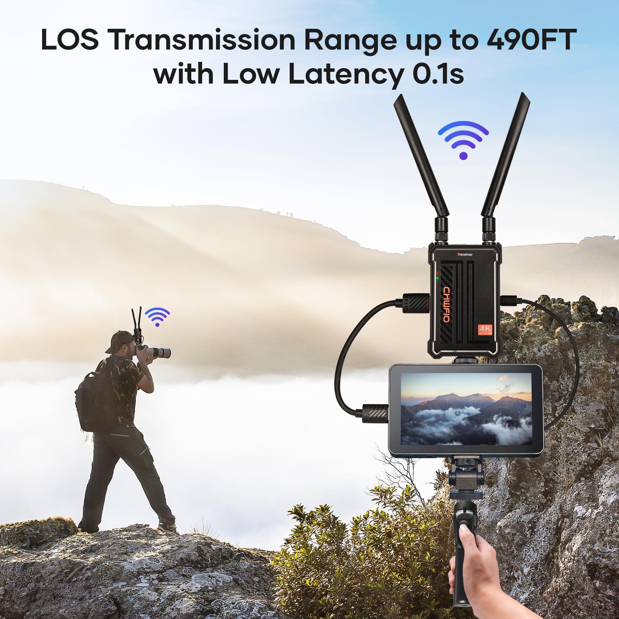 ChwFio Wireless HDMI Transmitter and Receiver 4K:,490FT Wireless HDMI Extender Plug&Play,2.4/5GHz Wireless Video Transmission System for Streaming Video/Audio/File from PC/Laptop/STB to Monitor/TV