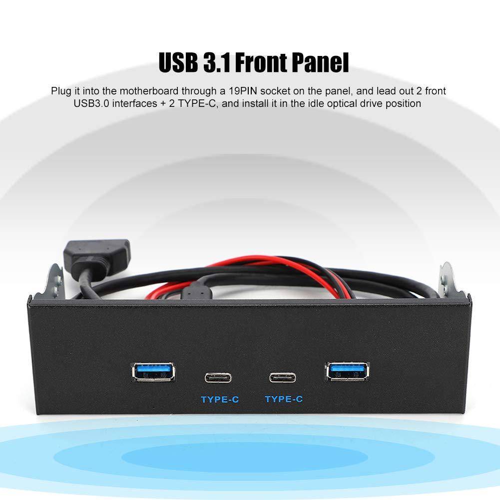 ASHATA USB3.0+2.0+Type C Type E Panel Computer Parts Type C Front Panel, Desktop Accessories Black GEN2 Front Panel USB 3.1 Front Panel, for PC Computer