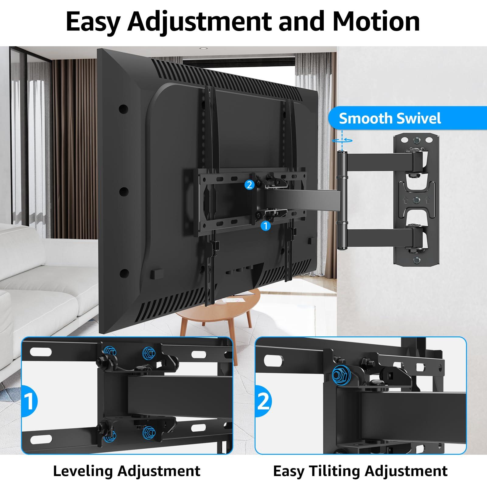 MOUNTUP MOUNTUP TV Wall Mount, Full Motion TV Bracket for Most 26-55 Inch Flat Screen/Curved TVs, Universal Articulating Single Stud Swivel Tilt Wall Mount with Max VESA 400x400mm, Holds up to 77 lbs