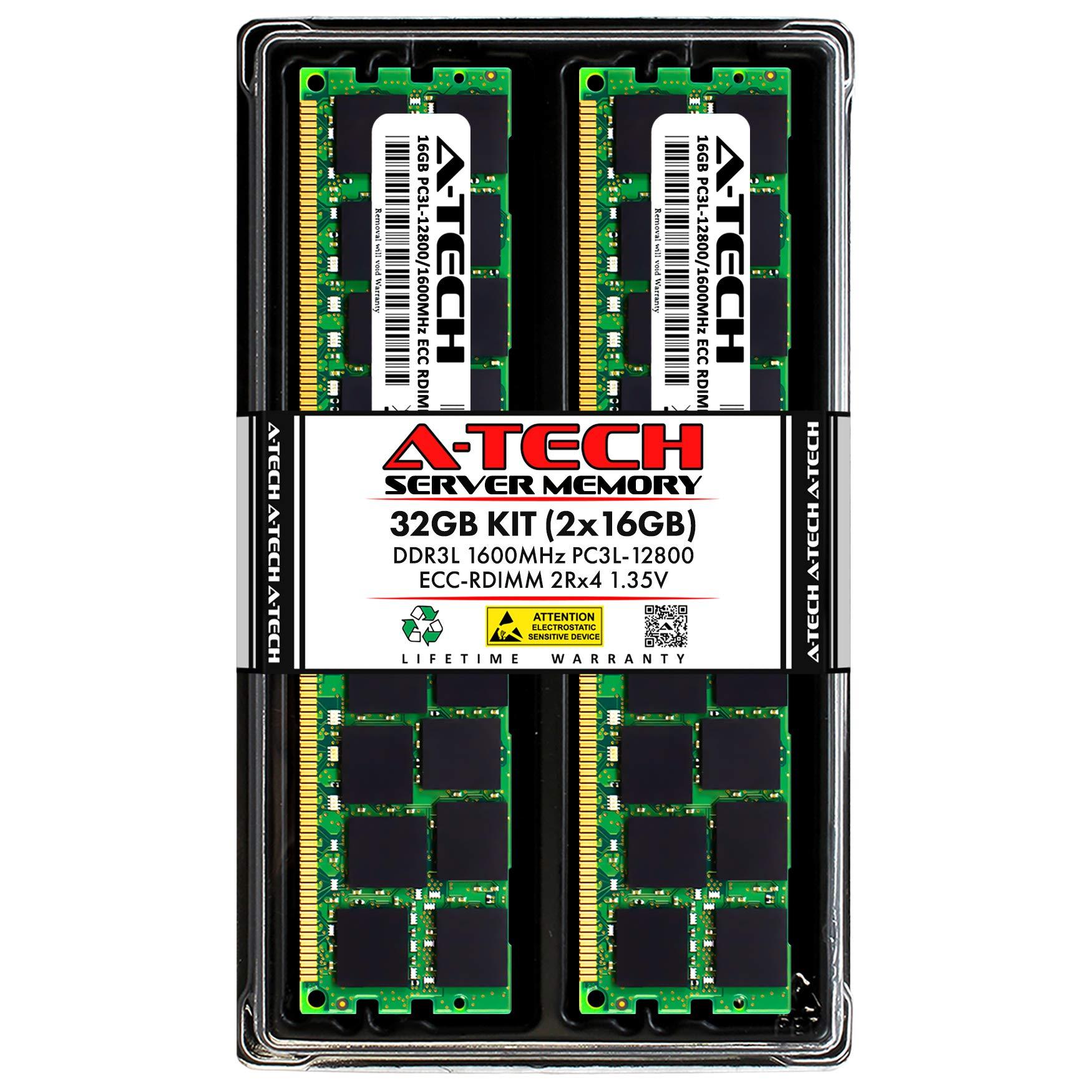 A-Tech A-Tech 32GB Kit (2x16GB) Memory RAM for Dell PowerEdge T410 - DDR3L 1600MHz PC3-12800 ECC Registered RDIMM 2Rx4 1.35V - Server