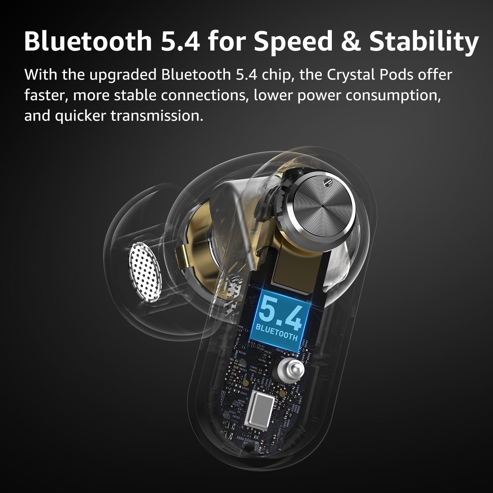 TOZO TOZO Crystal Pods Hybrid Active Noise Cancelling Wireless Earbuds, 10mm Drivers Deep Bass Stereo Sound, 4 Mics Smart ENC AI Calls, 32 EQ via App, Bluetooth 5.4 Headphones, Crystal Case Design