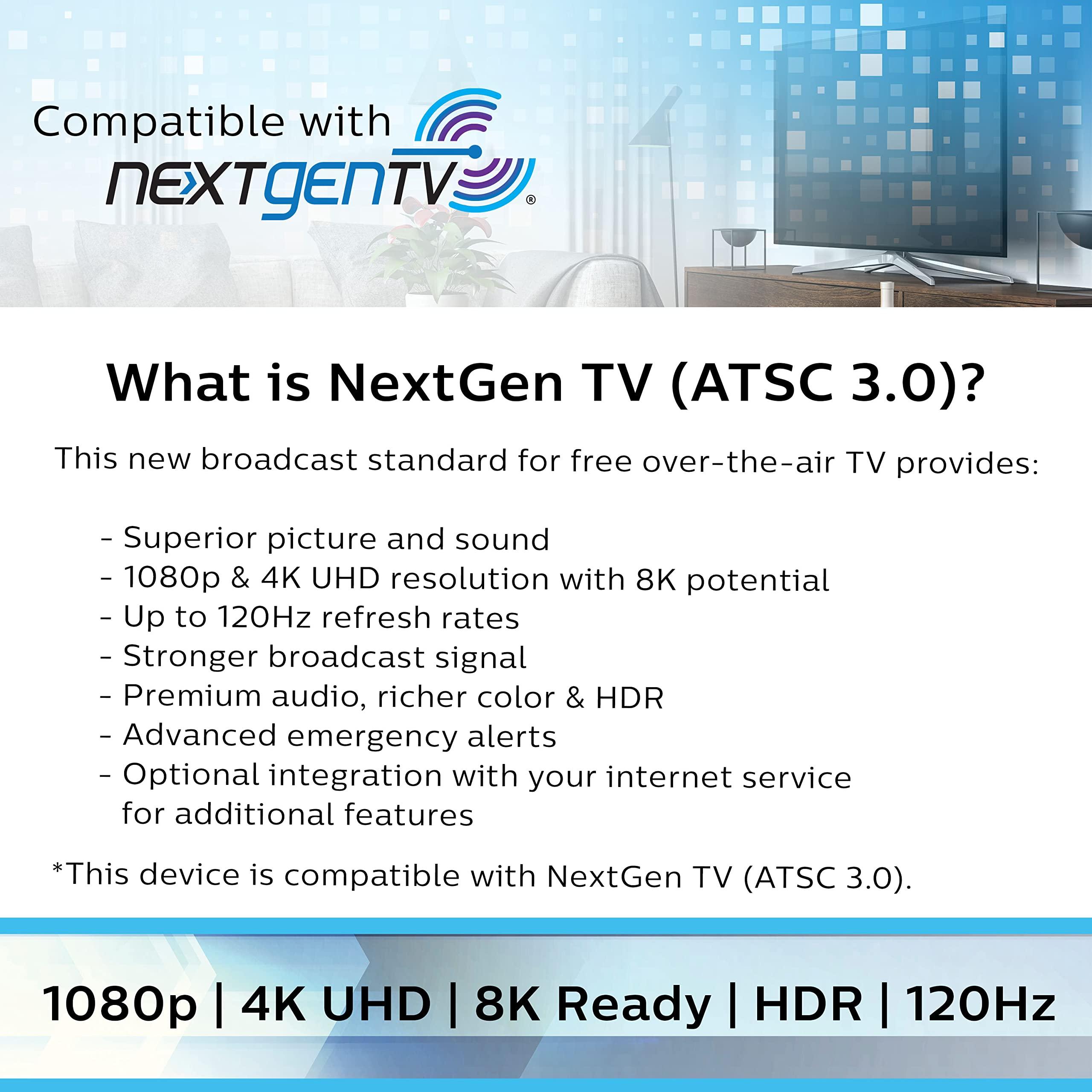 PHILIPS Philips Amplified HD Digital TV Antenna, Long Range Smart TV Antenna, Easy Mount on Top of TV Design, Supports 4K 1080P HD VHF UHF, Amplified Signal Booster, Coax HDTV Cable/AC Adapter, SDV7219N/27