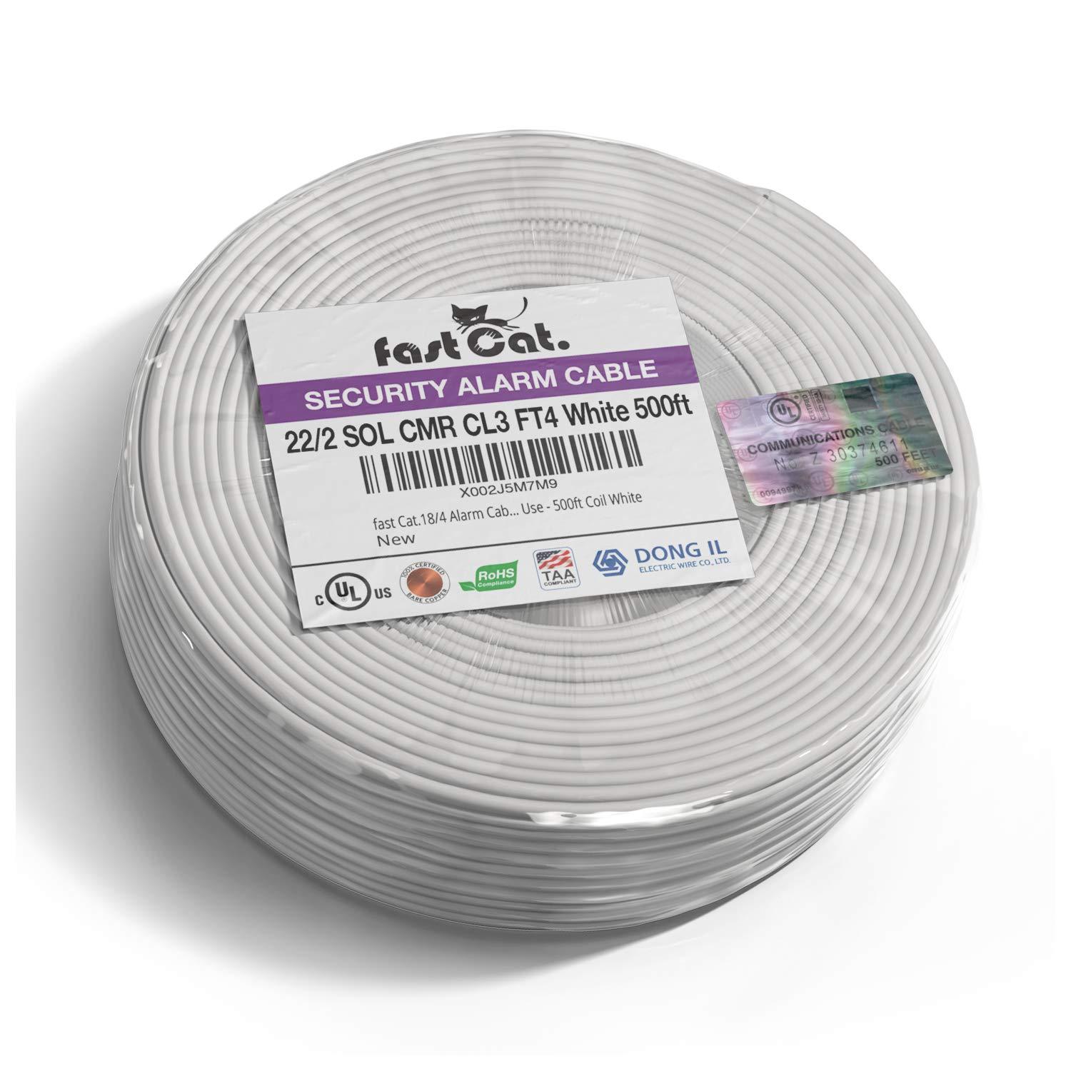 fast Cat. Fast Cat. 22 AWG/Gauge, 2 Conductor 500ft, White Fire/Alarm/Security Cable - PVC Jacket, Unshielded, (CMR-CL3R-FT4) Rated in-Wall Use- UL Rated - Coil
