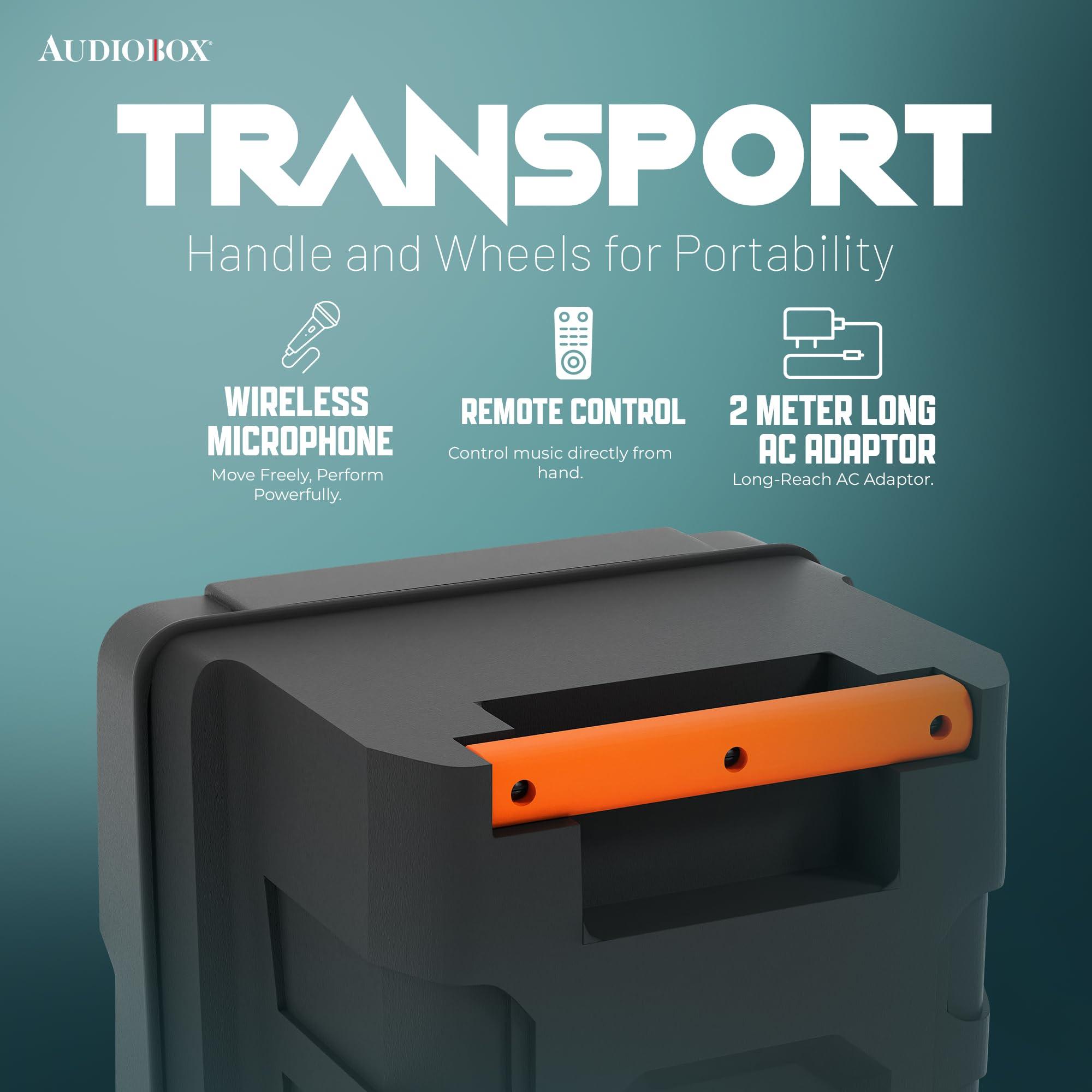 Audiobox Audiobox ABX-214R Dual 12" Portable Bluetooth Speaker, Lightweight but Loud with BASS, RGB Party Lights, Wireless Microphone, Volume, Treble & Bass Controls, 37-Inch Tall