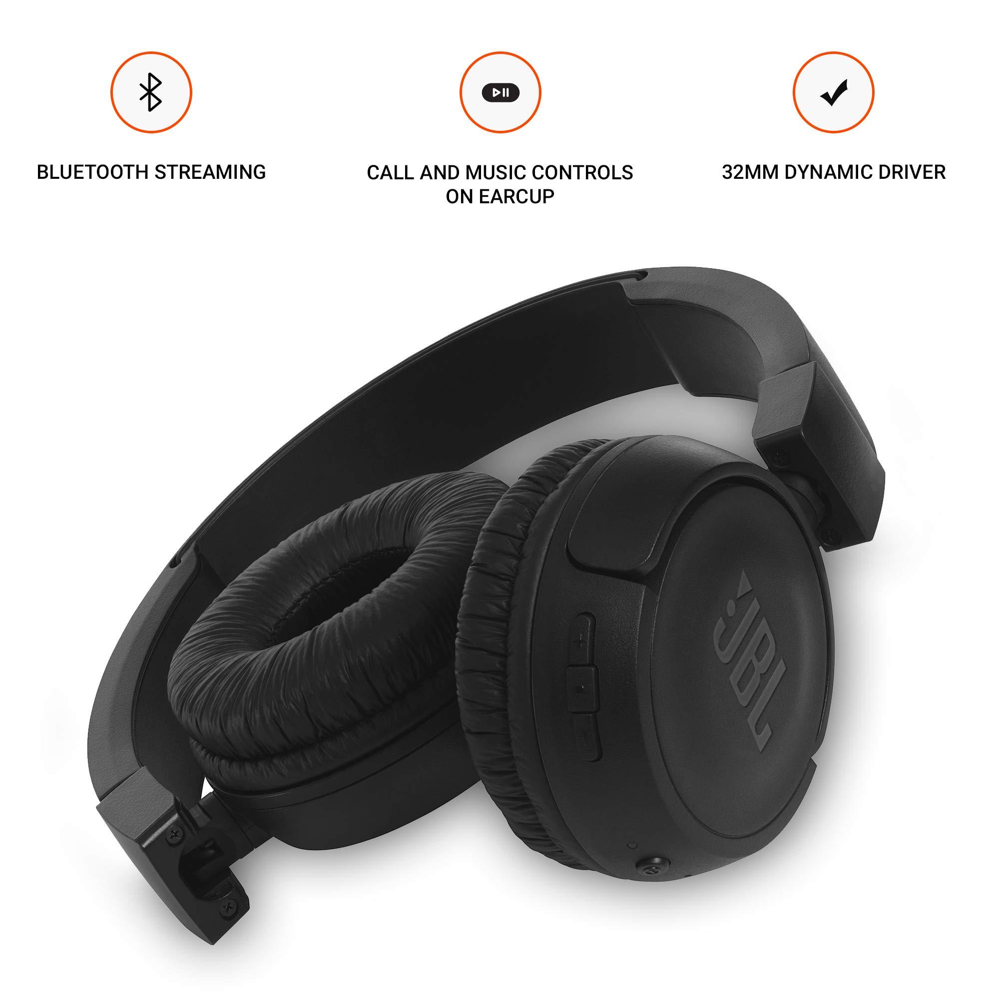JBL JBL T460BT Extra Bass Wireless On-Ear Headphones with 11 Hours Playtime & Mic - Black