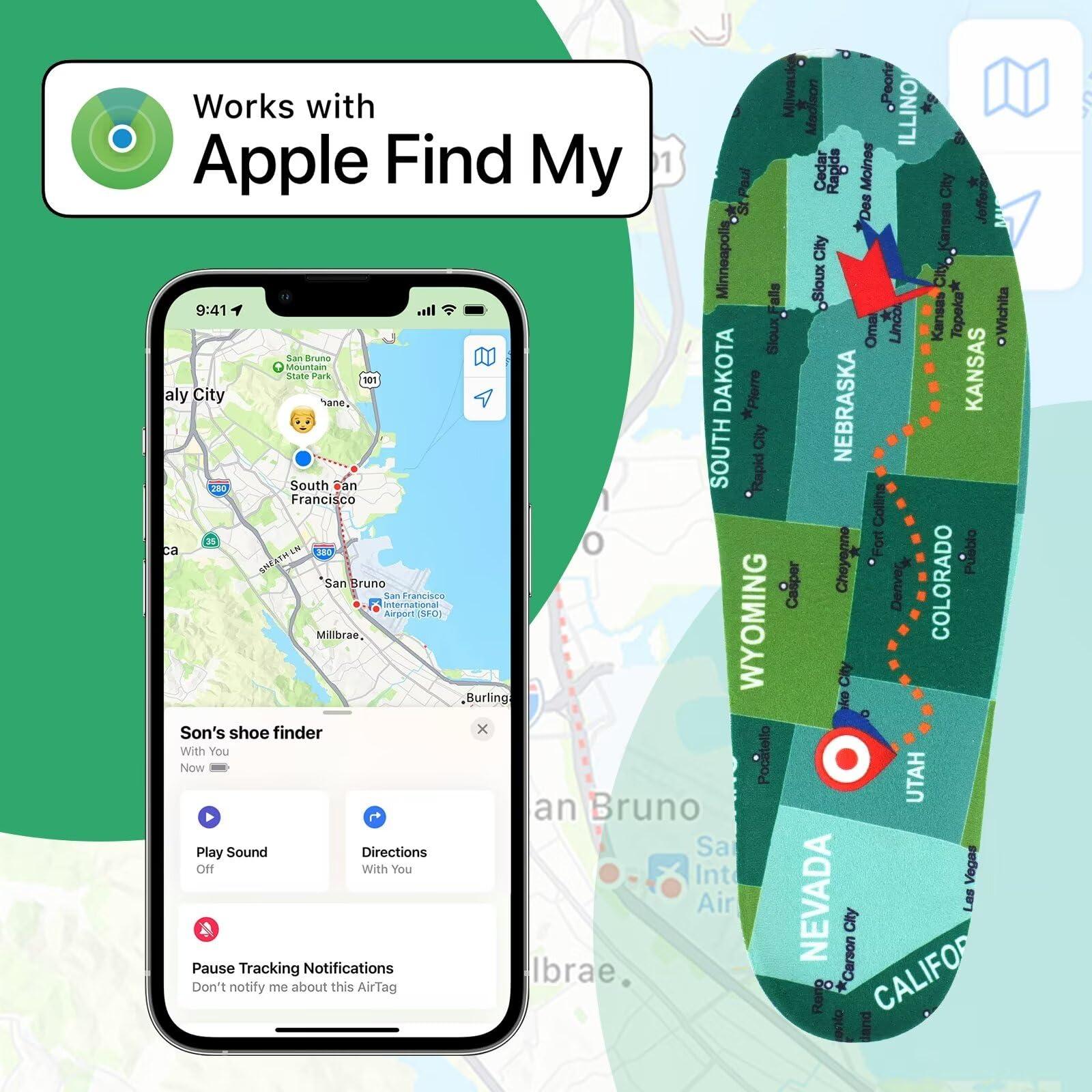 dyeoxy Shoe Finder Insole Tracker with Apple Find My Network (iOS Only) for Kids & Elderly, AirTag Alternative for Footwear Tracking, Ideal for Locating Shoes or Loved Ones (215-230mm)