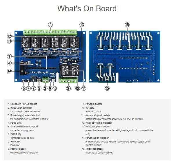 waveshare waveshare Industrial 8-Channel Relay Module for Raspberry Pi Pico/Raspberry Pi Pico W, Embedded Power Supply Isolation & Photocoupler Isolation, with ABS Protection Enclosure