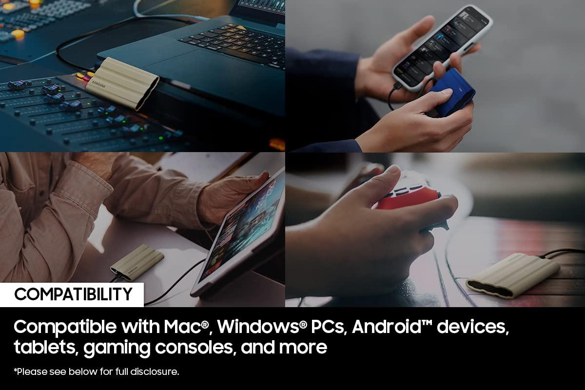 SAMSUNG SAMSUNG T7 Shield 2TB Portable SSD, USB 3.2 Gen2, Rugged, IP65 Rated, for Photographers, Content Creators and Gaming, External Solid State Drive (MU-PE2T0R/AM, 2022), Blue