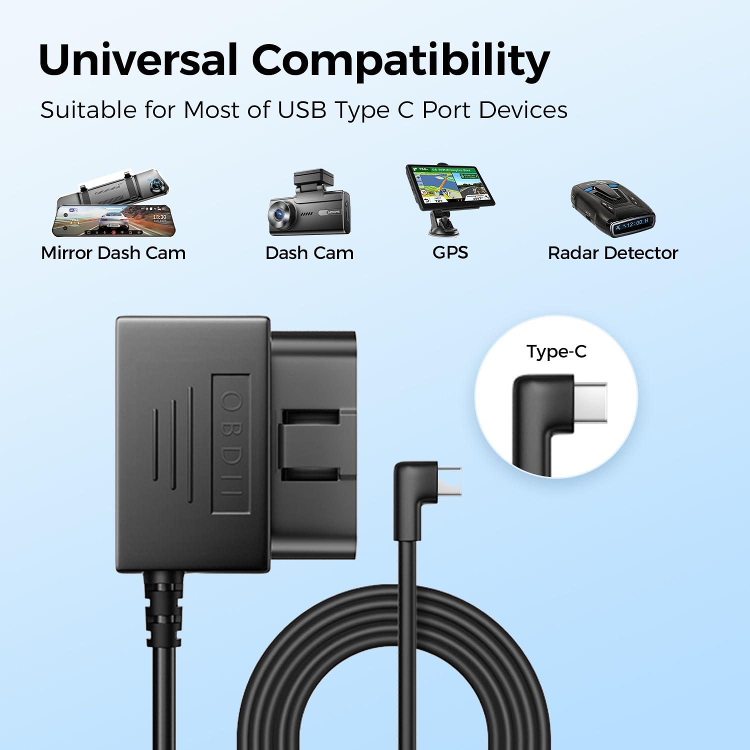 AZDOME AZDOME PG17 4K 12" Rear View Mirror Camera with Type-C OBD Dash Cam Hardwire Kit and 256GB SD Card for Dash Cam