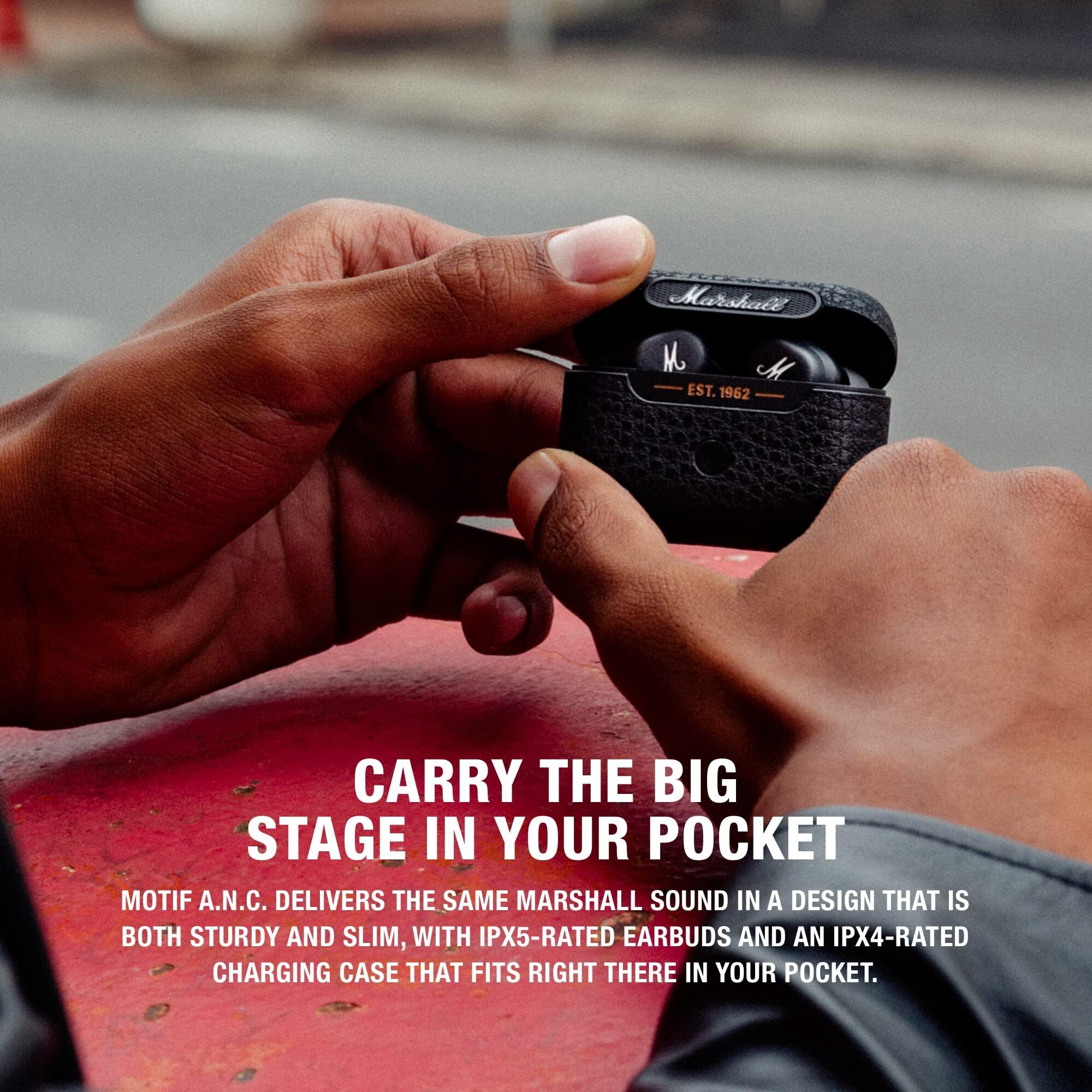 Marshall Marshall Tufton Portable Bluetooth Speaker, Black & Brass & Motif True Wireless Noise Canceling Headphones, Black