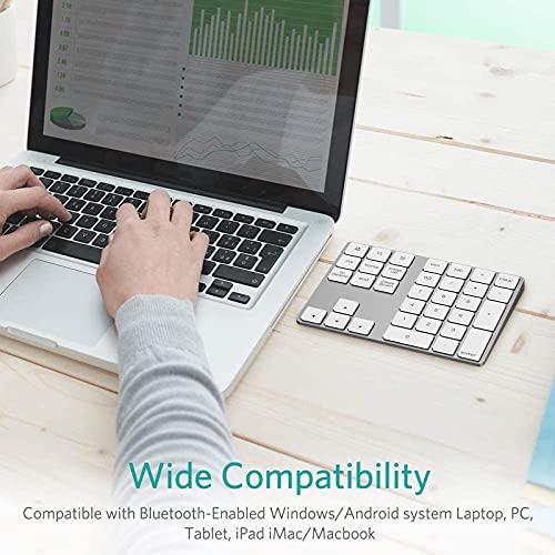 HoRiMe HoRiMe Bluetooth Number Pad, Rechargeable Wireless Numeric Keypad Slim 34-Keys Aluminum Number Keypad External Data Entry Compatible for Laptop