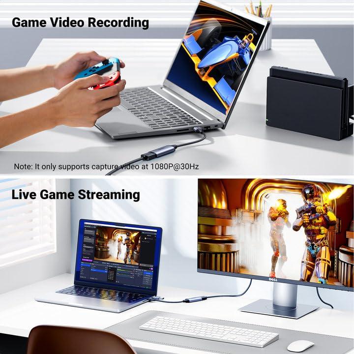 UGREEN UGREEN Full HD 1080P Video Capture Card 4K HDMI to USB-A/USB-C HDMI Capture Card USB 2.0 Capture Video and Audio Recording for Gaming, Streaming, Teaching, Video Conference