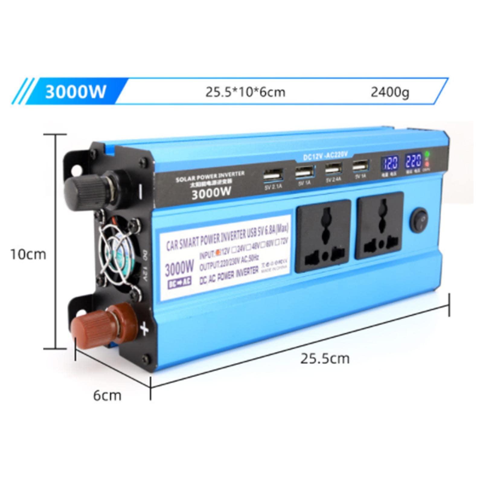 HYDTGZ 3000W Power Inverter DC 12V/24V/48V/60V to 220V /110V Inverter Converter 3 AC Universal Sockets 4 USB, LED Display,12v 220v