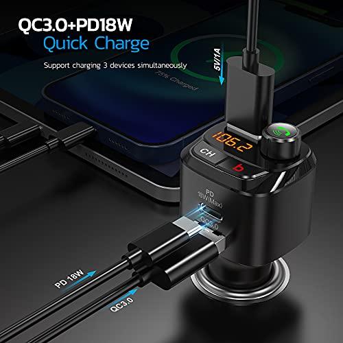 Nulaxy Nulaxy Bluetooth 5.0 FM Transmitter for Car, QC3.0 & USB-C PD 18W Wireless Bluetooth Radio Adapter Music Player/Car Kit with Bass Booster, Hands-Free Calls-NX12