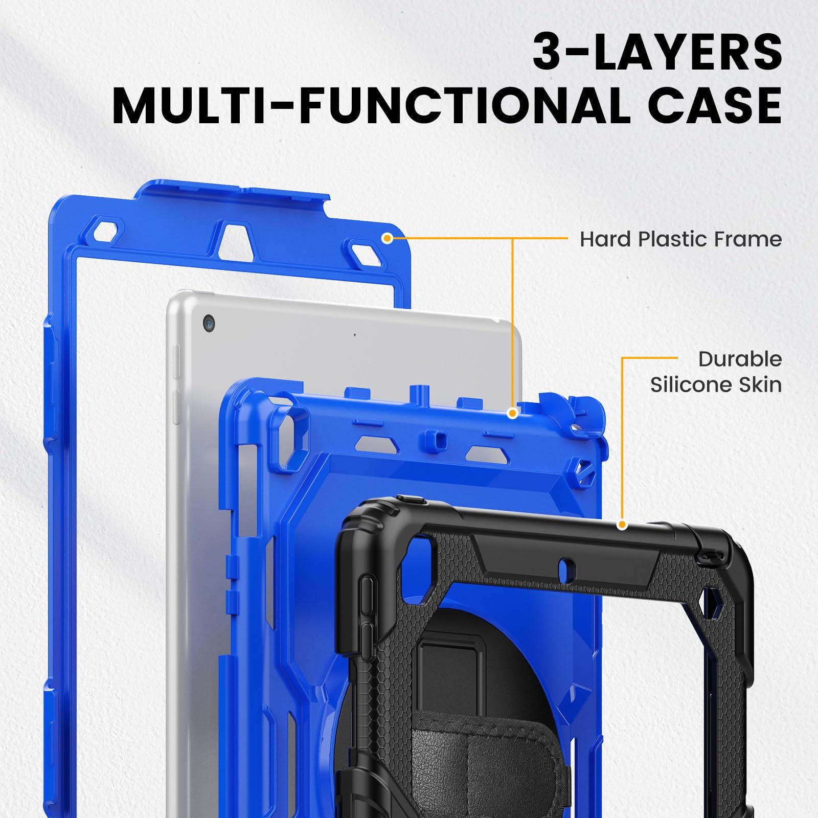 timecity Timecity Case for iPad 9th/ 8th/ 7th Generation 10.2 inch (Case for iPad 9/8/ 7 Gen): with Strong Protection, Screen Protector, Hand/Shoulder Strap, Rotating Stand, Pencil Holder - Dark Blue