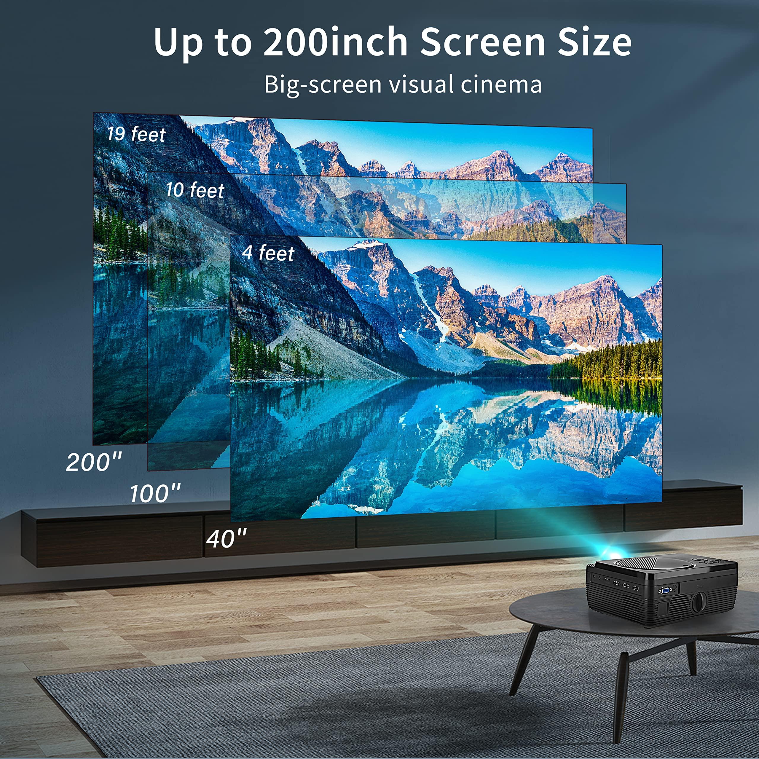 AcmyslaT DVD Projector Portable Built in DVD Player HD 1080P Supported Movie Projector for Outdoor Use Compatible with HDMI, USB, AV, TF, VGA, TV Stick