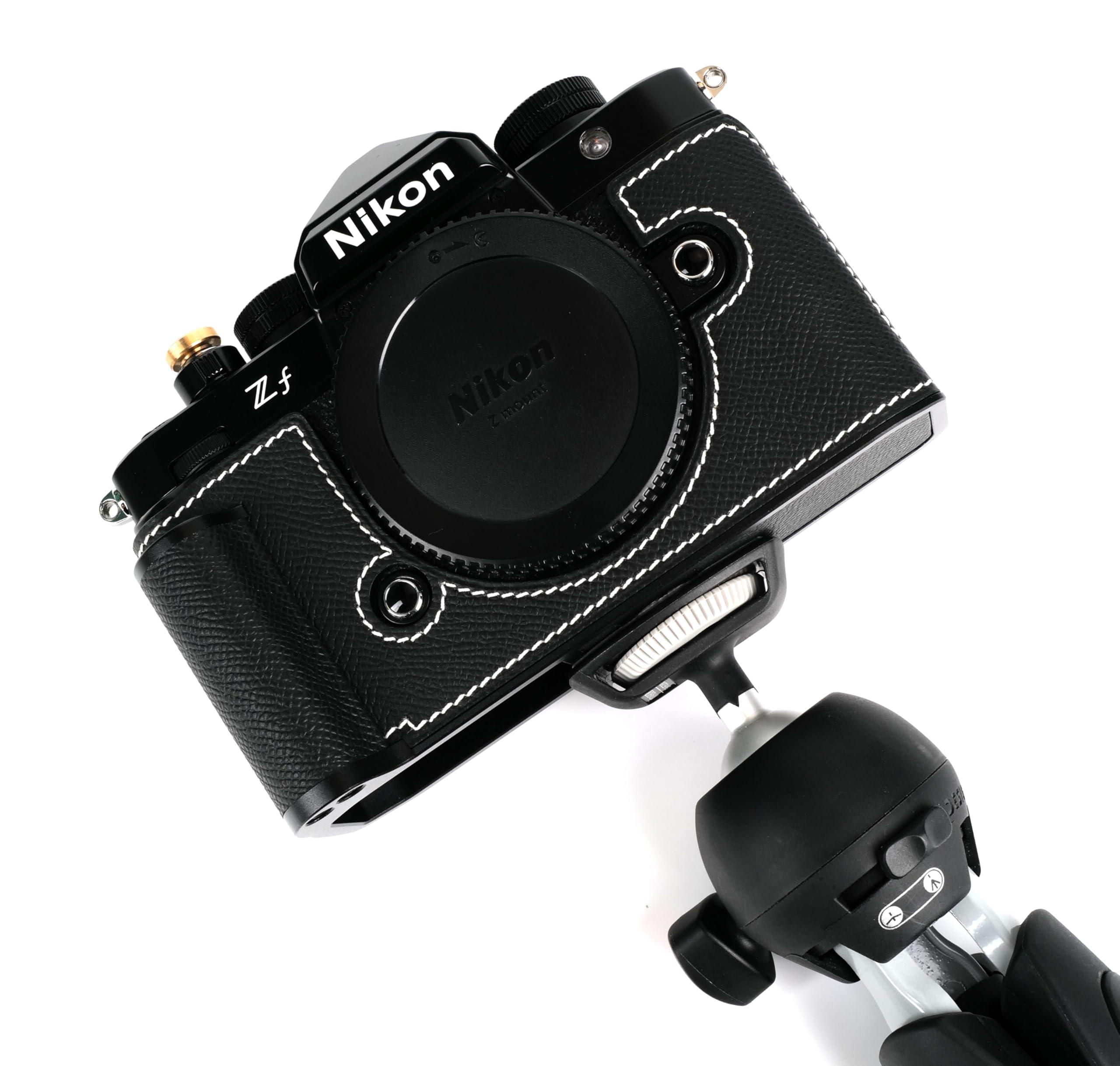 Uchandmade Uchandmade Handmade Genuine Leather Camera Half Case for Nikon ZF/Nikon ZF Camera Case/Nikon ZF Case - Top Layer Cowhide Body + Metal Base Plate + Hand Shank Design (Black)