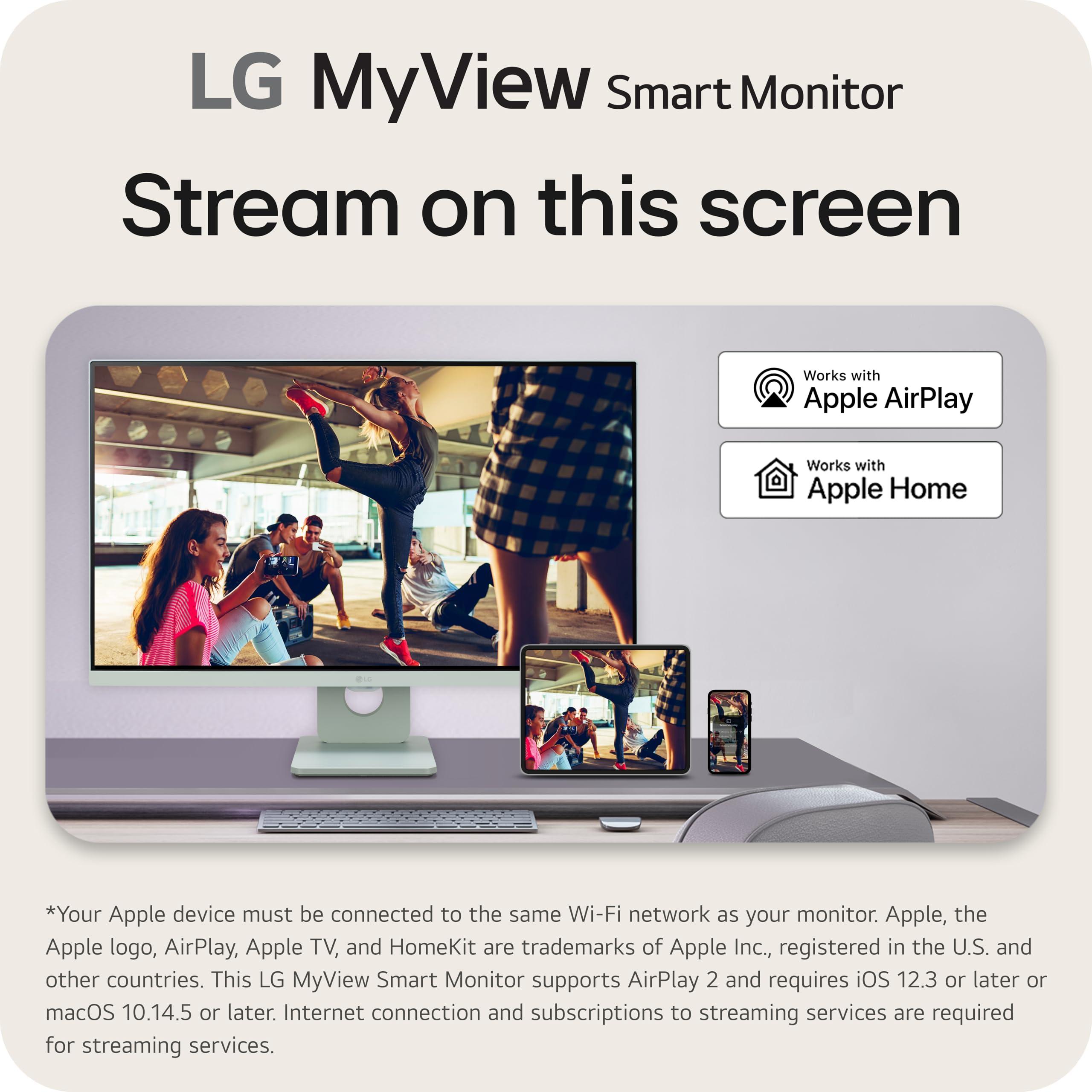 LG LG 27SR50F-G MyView Smart Monitor 27-Inch FHD (1920x1080) IPS Display, webOS 23, HDR 10, x2 Built-in Speakers, AirPlay 2, Screen Share, Bluetooth, ThinQ App, Remote Control, Green
