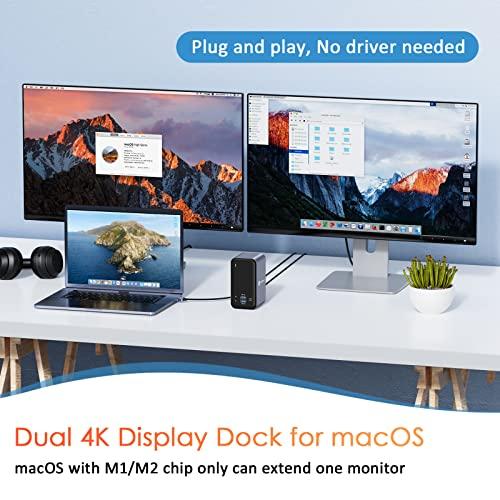 TOBENONE USB C Docking Station Dual Monitor for MacBook Pro, 15 in 2 USB C Laptop Docking Station Dual Monitor HDMI for MacBook Pro/Air with 2 4K HDMI Display, 6 USB A,USB C, SD&Micro SD,LAN, 87W PD 3.0